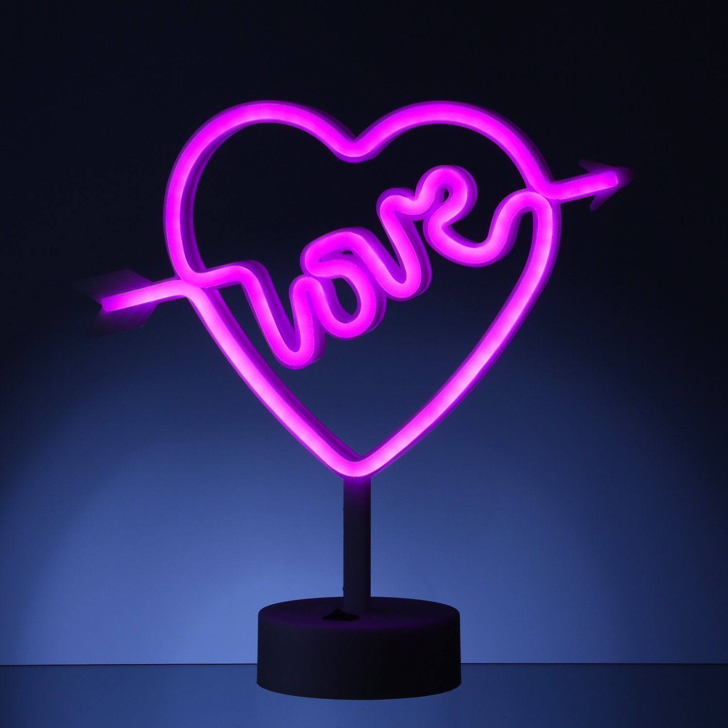 SATISFIRE LED Dekolicht LED Neonlicht LOVE pinkes Herz mit Pfeil Neonschild USB Batterie 25cm, LED Classic, violett – Bild 5 von 5