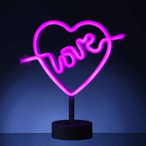 SATISFIRE LED Dekolicht LED Neonlicht LOVE pinkes Herz mit Pfeil Neonschild USB Batterie 25cm, LED Classic, violett