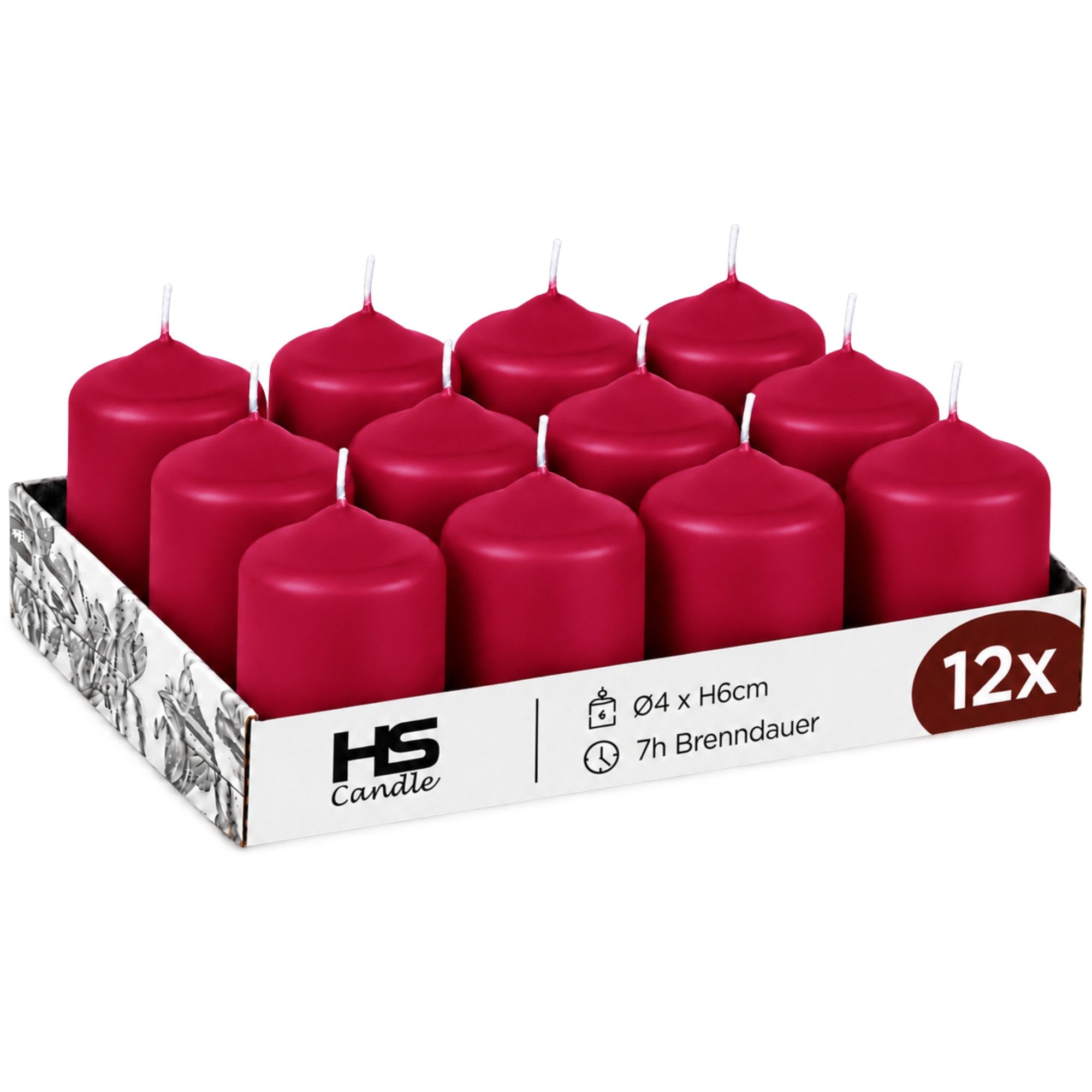 HS Candle Stumpenkerze Set kompakt und unparfümiert, Ø4cm x H6 cm (12-tlg., Dekolicht), bis zu 7h Brenndauer je Kerze, Wachsmischung, Made in EU
