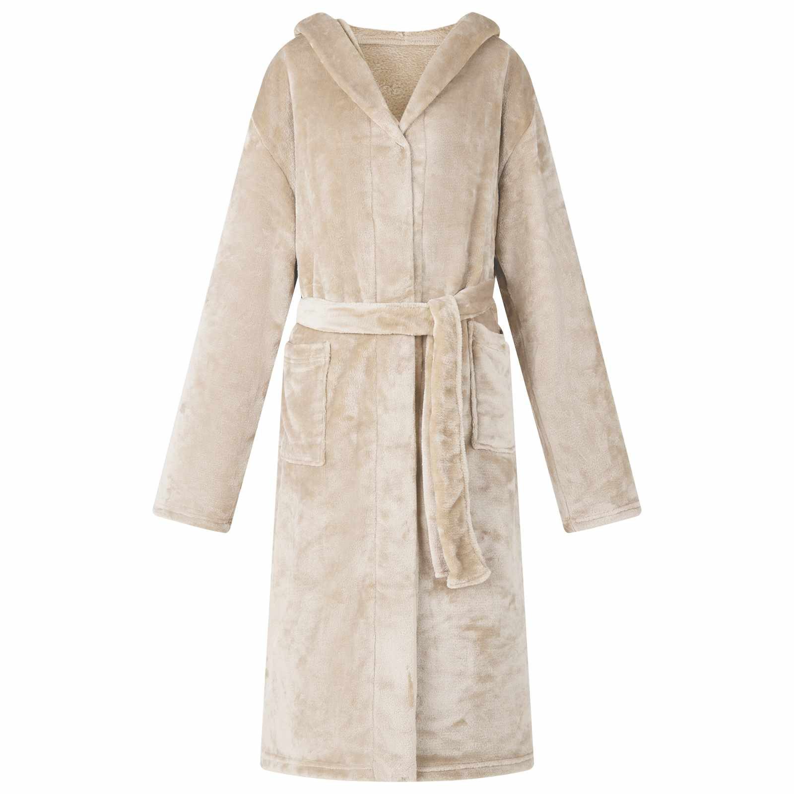 Bademantel Bademantel Hoodie Beige S Flanell