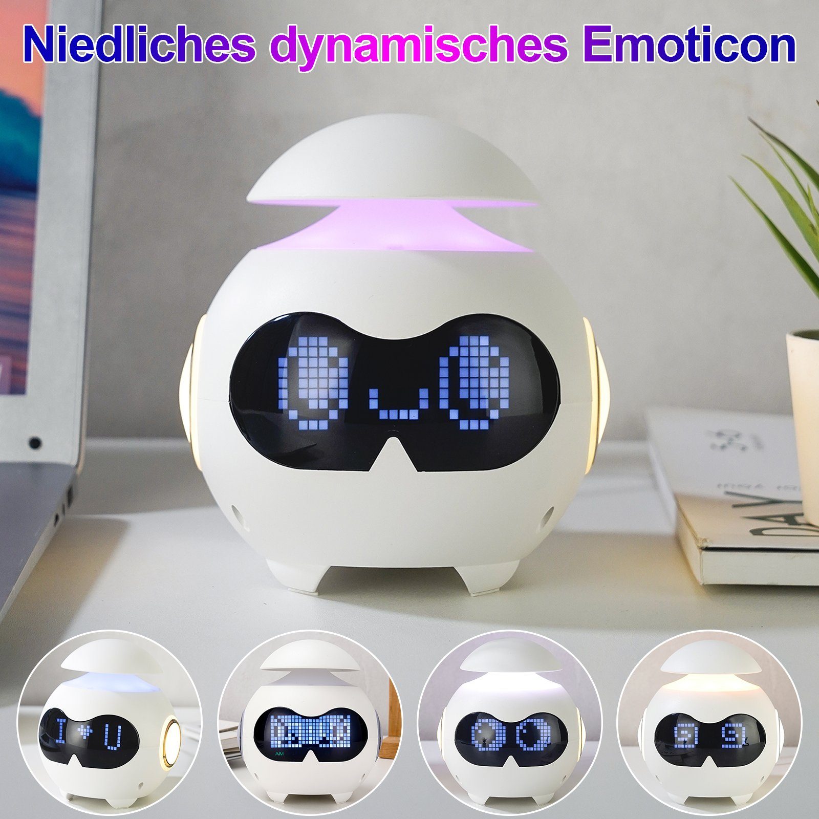Merry 2024 Wecker Bluetooth-Lautsprecher,Digital Wecker tragbar USB-Anschluss,LED-Nachtlicht HIFI-Pegel,Niedliche Emotion,Wecker-Funktion,Drahtlos &