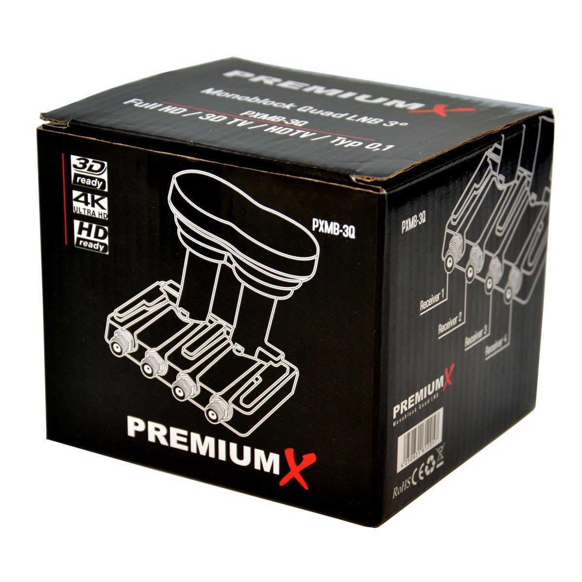 PremiumX 3° 4x Gummitülle Teilnehmer Quad für Universal-Quad-LNB Monoblock 8x LNB und F-Stecker 4