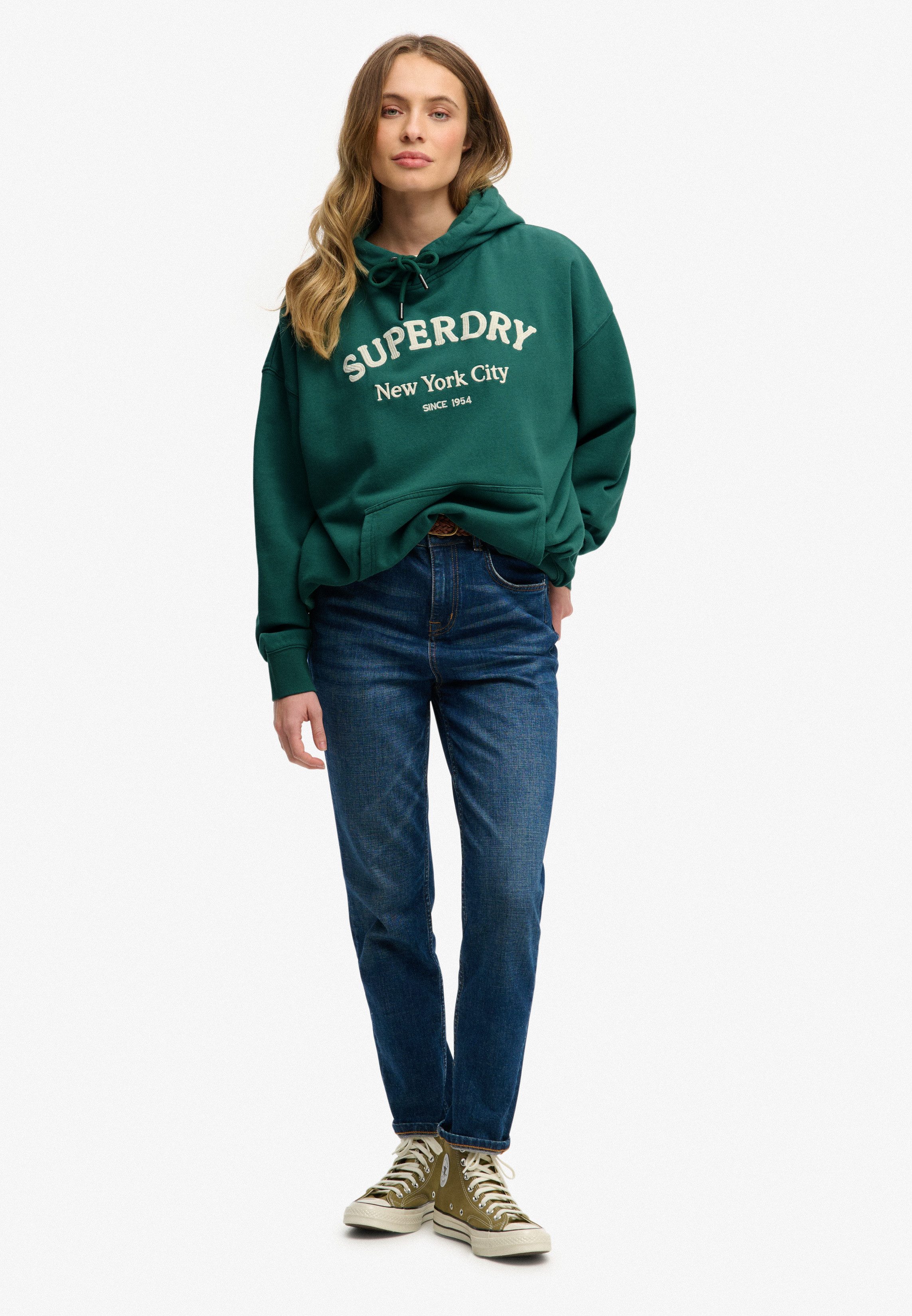 Superdry Kapuzensweatshirt Luxe Casual Emb Relaxed Hood Baumwolle, oversize
