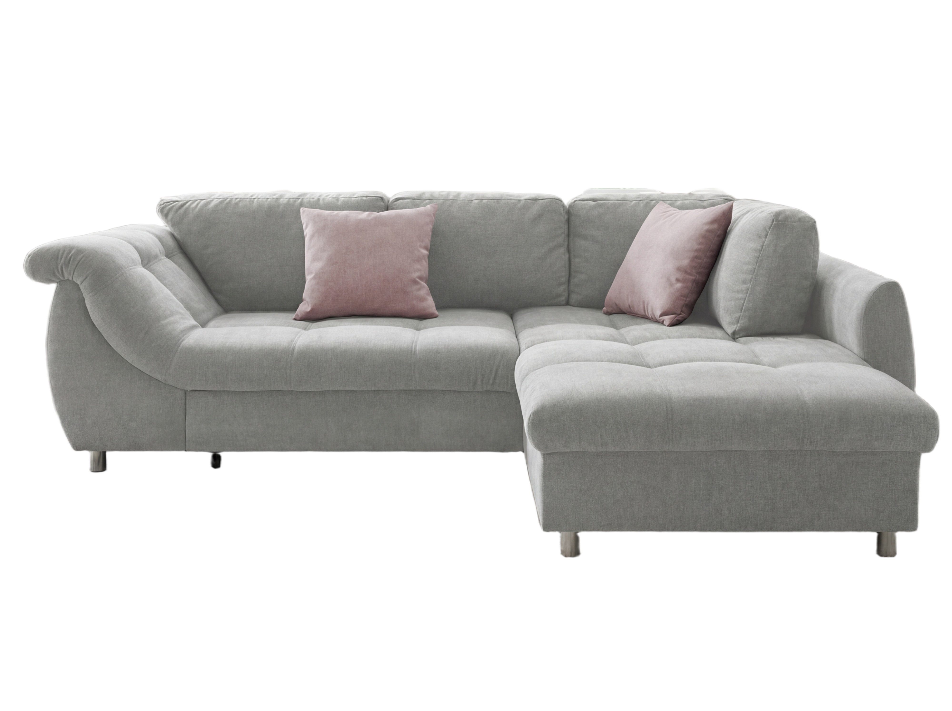 luma-home Ecksofa 17003, mit Bettfunktion B250/T190/H84 cm, Liegefläche 179x190 cm, Ottomane rechts, Wellenunterfederung, Mikrofaser Grau