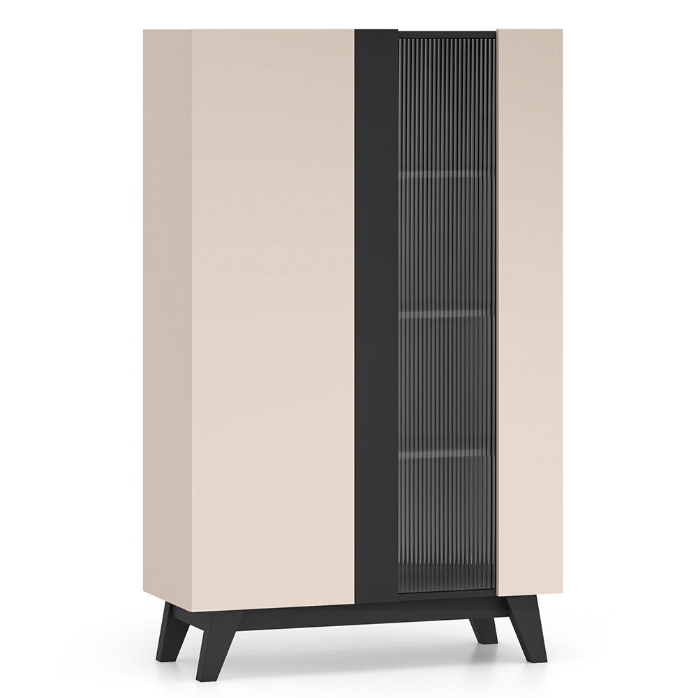 Lomadox Highboard FRIONA-131, kaschmir schwarz Möbelfüße modern 95 cm breit 2-türig