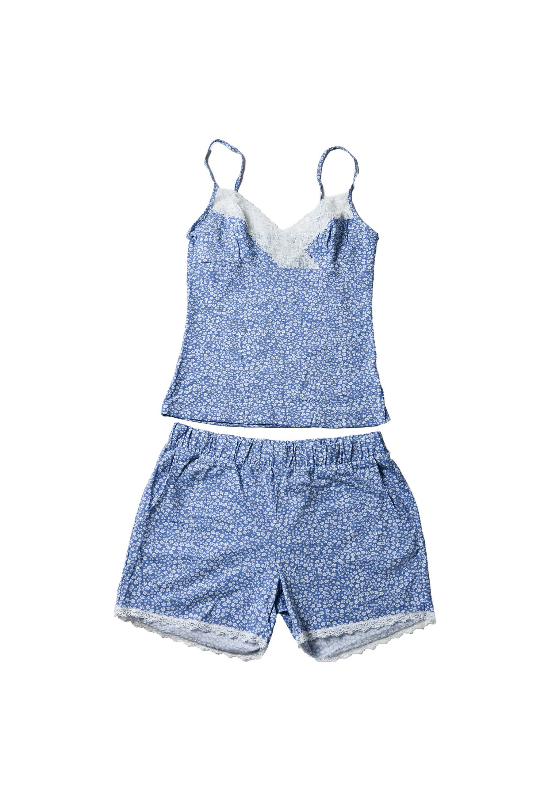 Schlafanzug Baumwollspitzen Pyjama-Set Top & Shorts