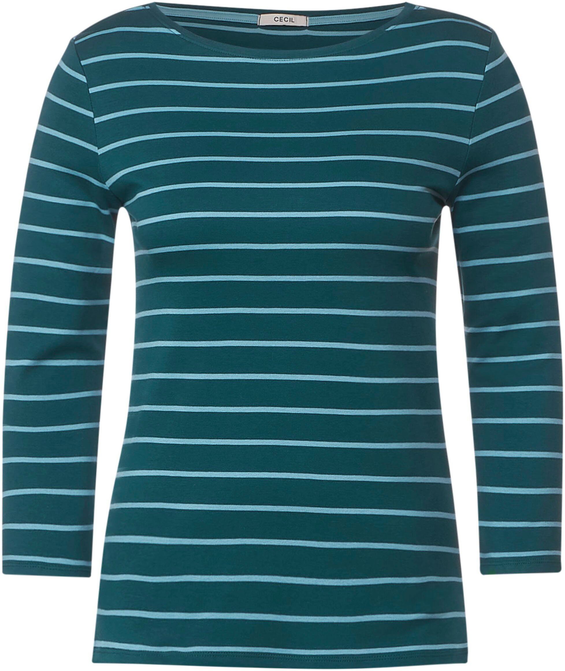 Cecil 3/4-Arm-Shirt Basic Streifenshirt mit Ärmeln lake green 3/4-langen deep