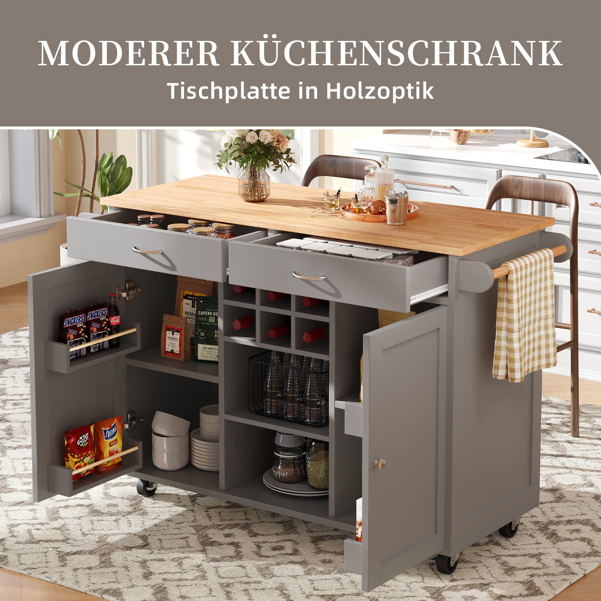 SeedWave Kücheninsel mit Arbeitsplatte, 6 Weinflaschenhalter, günstig online kaufen