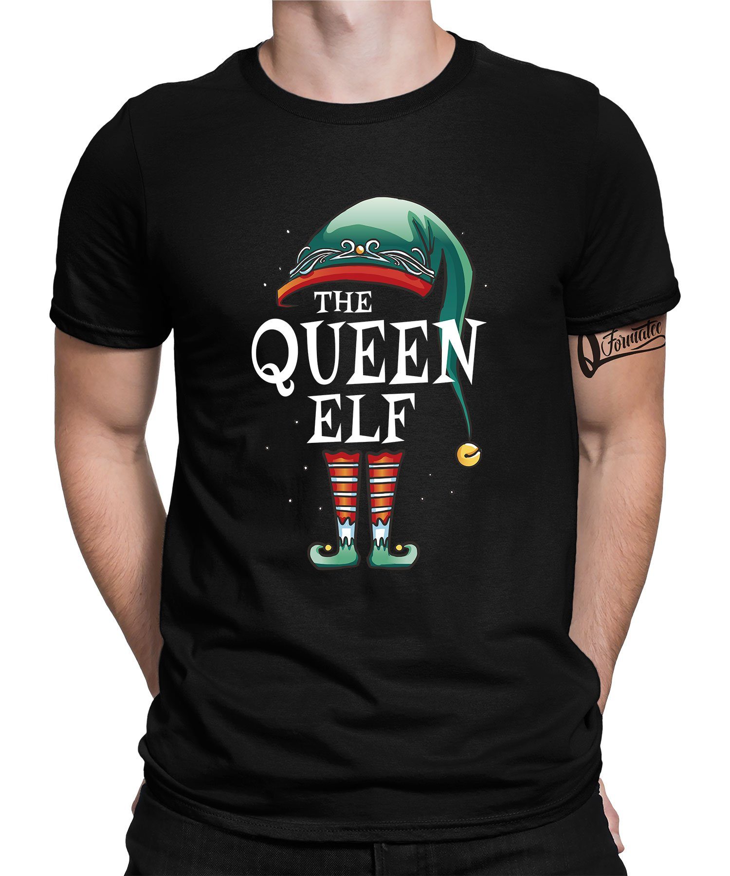 Outfit Spruch Elfen Formatee Queen The Kurzarmshirt (1-tlg) Elf Quattro Weihnachtself