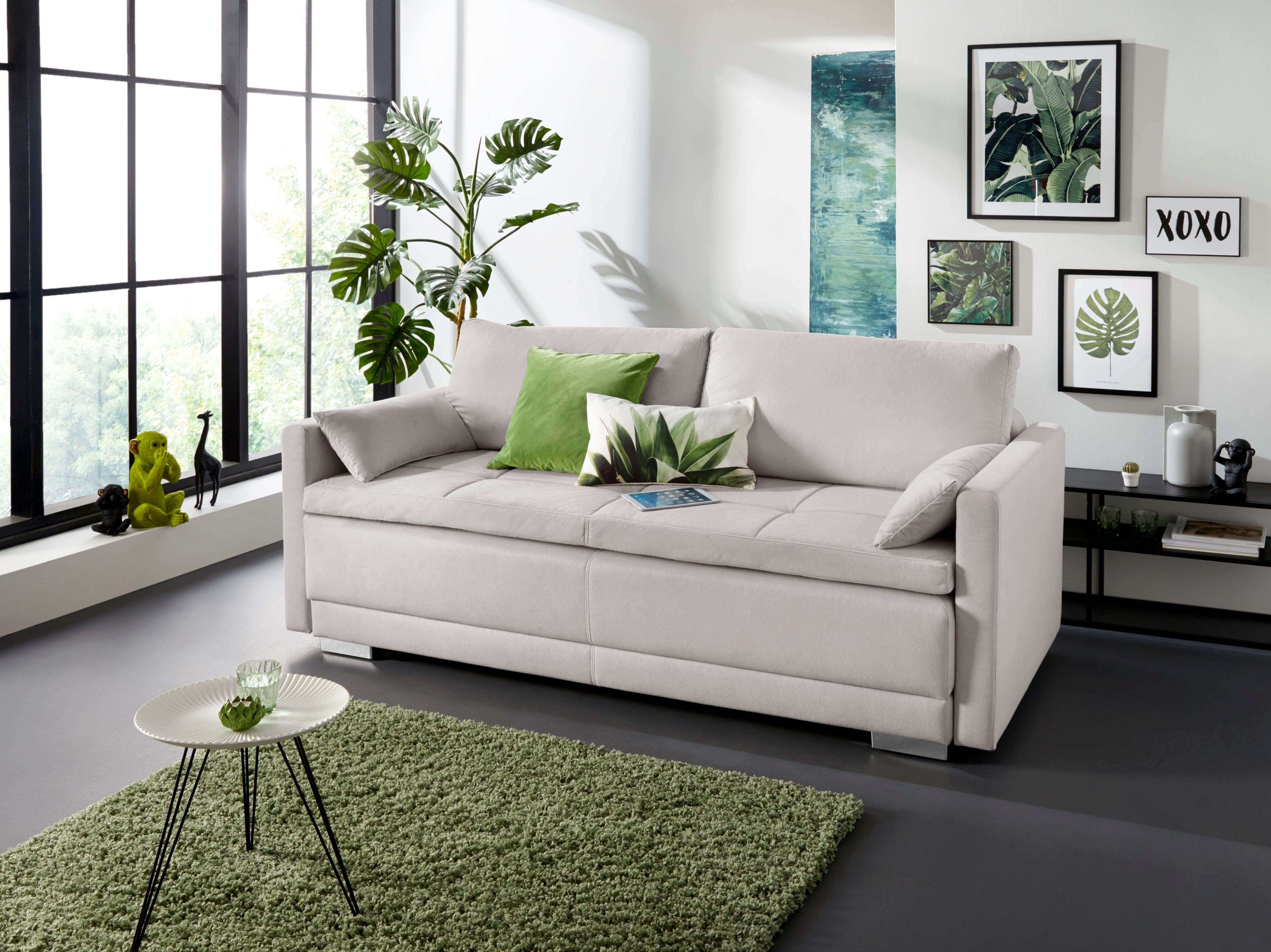 OTTO home Schlafsofa Berlin, B: 218 cm, Liegel. 160x198 cm, Boxspring, Dauerschlafsofa mit Boxspring inklusive 2 Zierkissen & Bettkasten