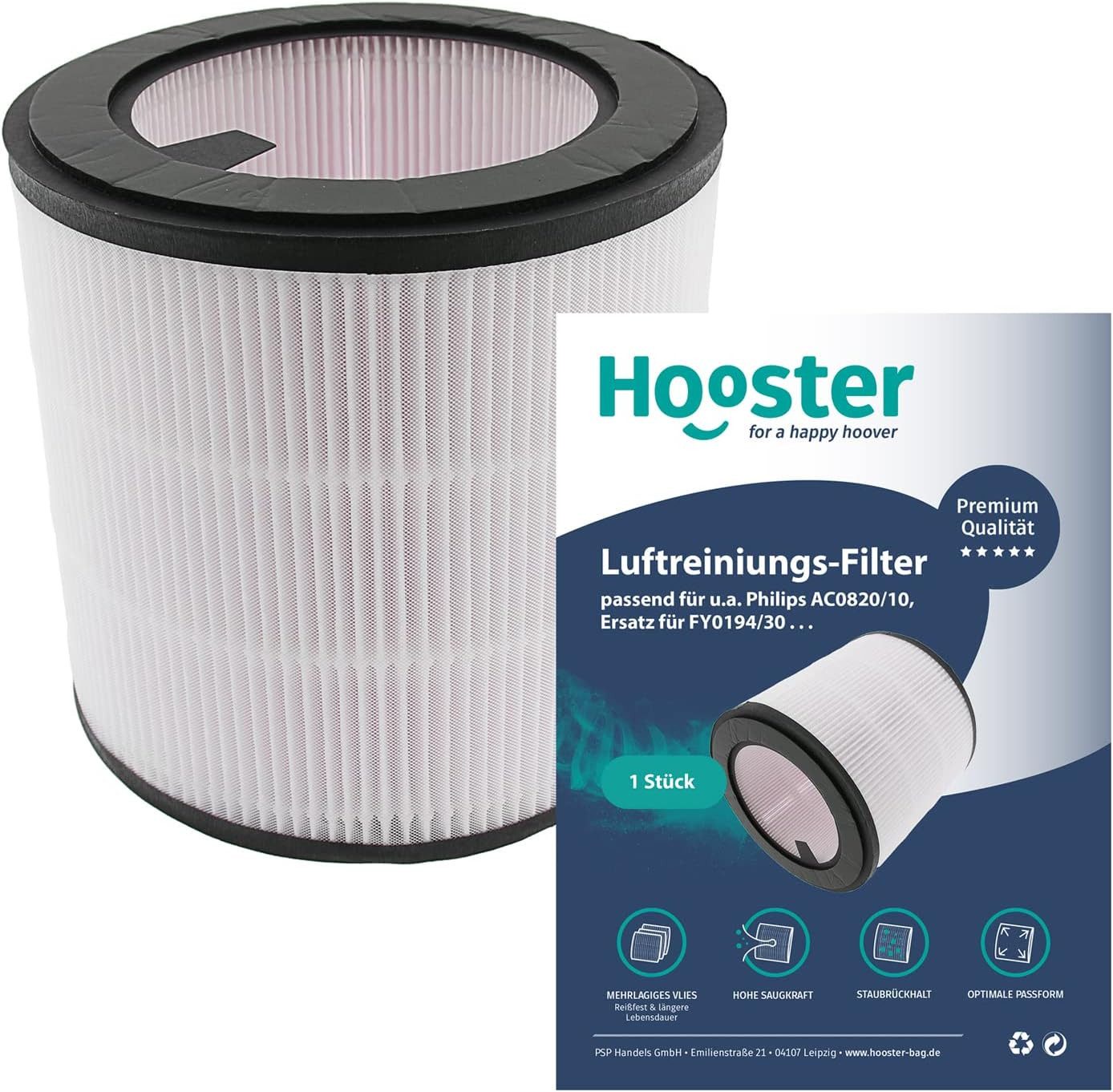 Hooster Luftfilter 1 HEPA Filter passend für Philips Luftreiniger 800 Series AC0820/10, u.a., Ersatzfilter für FY0194/30