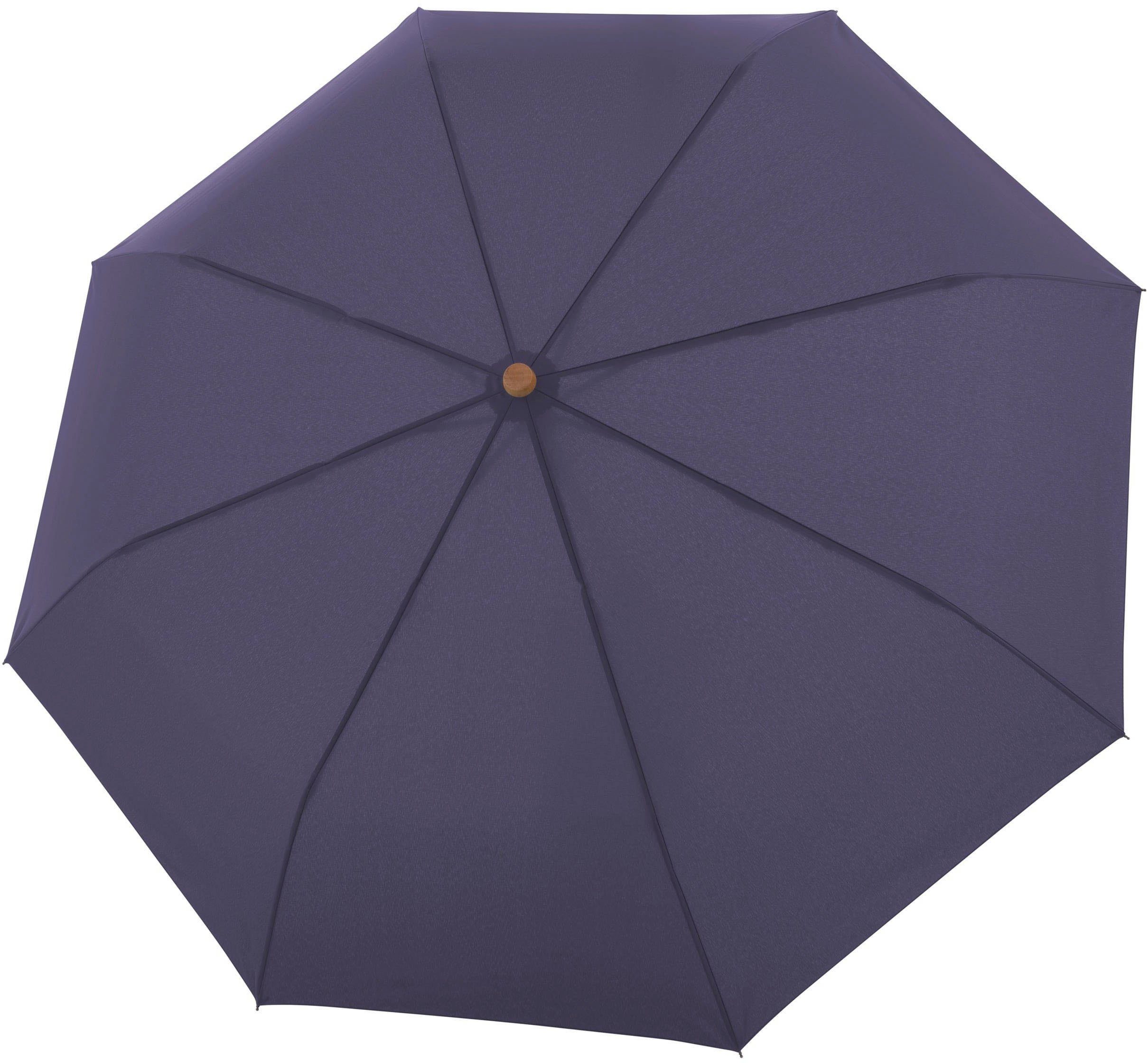 doppler® Taschenregenschirm nature Mini uni, perfect purple, aus recyceltem Material mit Griff aus FSC®- schützt Wald - weltweit