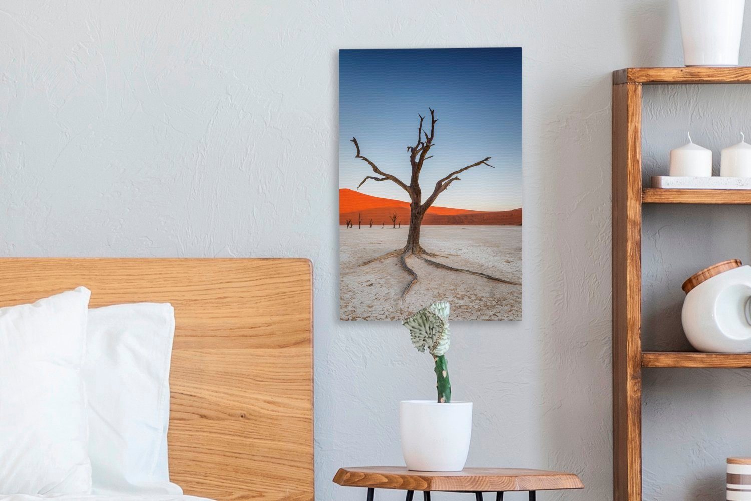 OneMillionCanvasses® St), Sonnenuntergangs inkl. cm bespannt während Gemälde, Leinwandbild fertig eines 20x30 Leinwandbild (1 im, Zackenaufhänger, Kameldornbaum