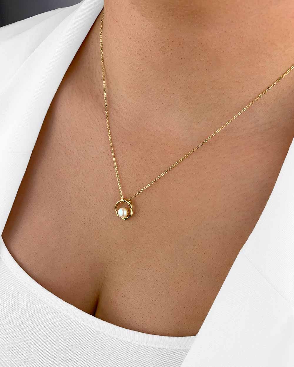 DANIEL CLIFFORD Kette mit Anhänger 'Helena' Damen Halskette Silber 925 18 Karat Gold, Perlen-Anhänger (inkl. Verpackung), echte Süßwasserzuchtperle weiß, haut- und allergiefreundlich