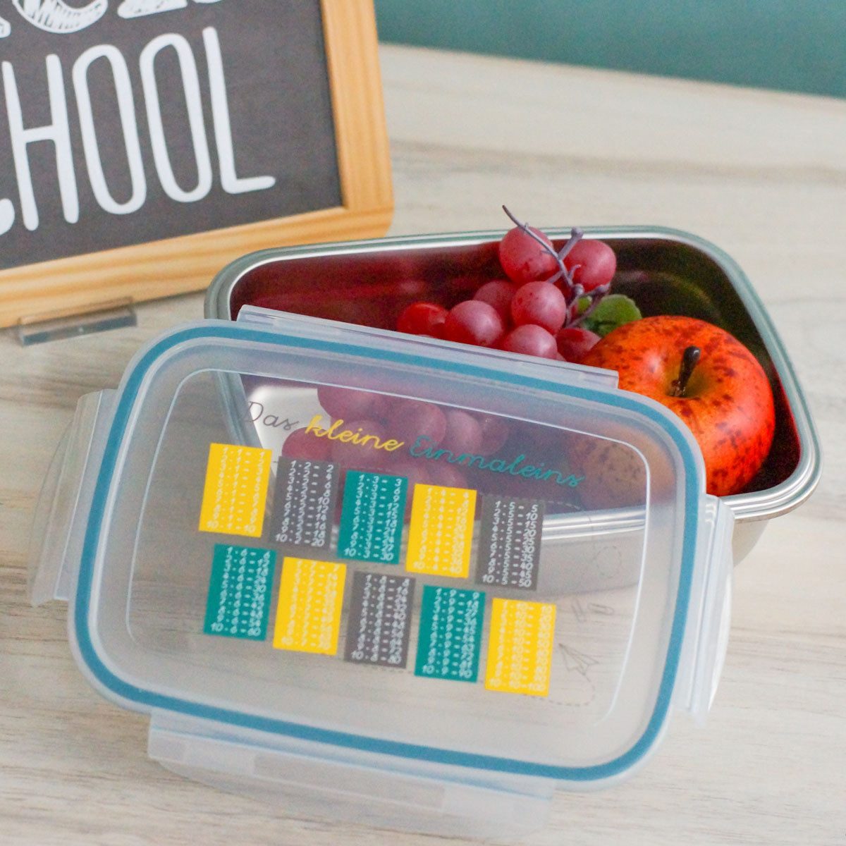 Geda Labels GmbH Lunchbox Kleines 1x1 Edelstahl, Edelstahl, (1-tlg), Türkis, 850 ml, spülmaschinengeeignet (Nur Behälter, ohne Deckel)