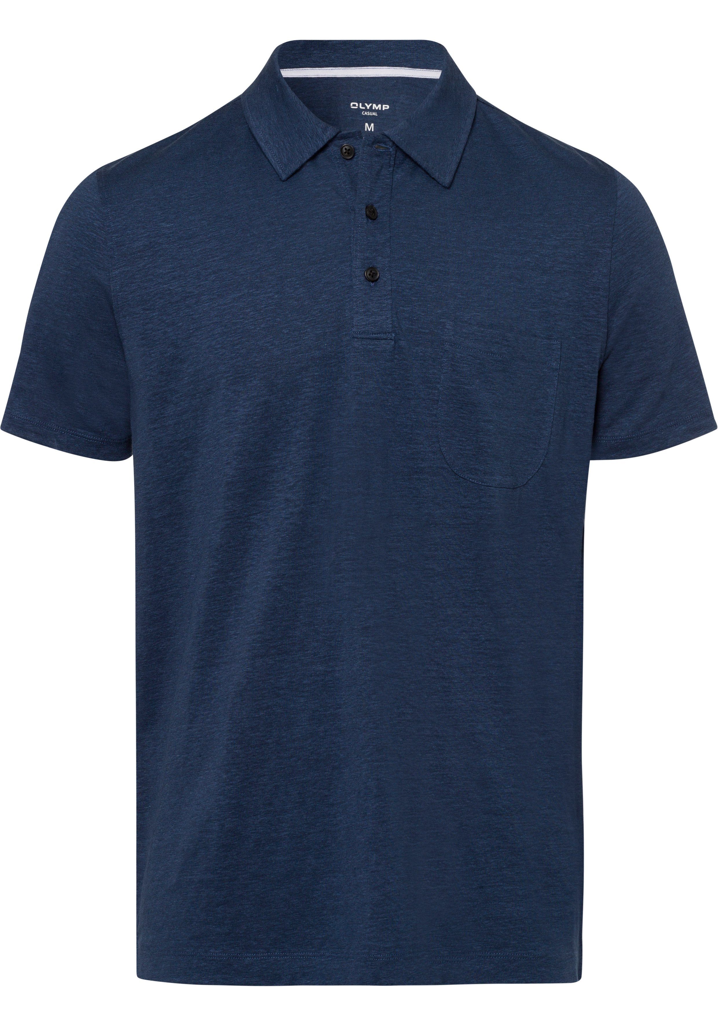 in rauchblau mit Leinen OLYMP sommerlicher Poloshirt im Casual-Optik Hemden-Look