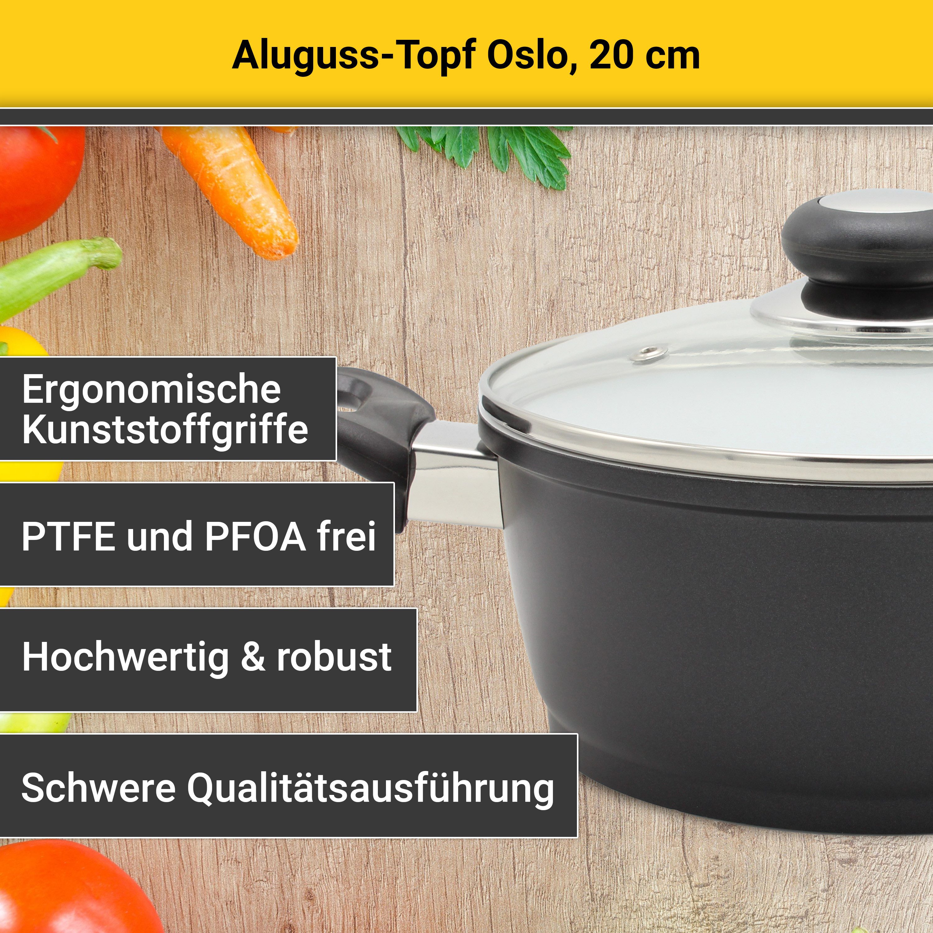Krüger Fleischtopf Aluguss Topf mit Glasdeckel Oslo, Aluminiumguss (1-tlg), für Induktions-Kochfelder geeignet – Bild 3 von 5