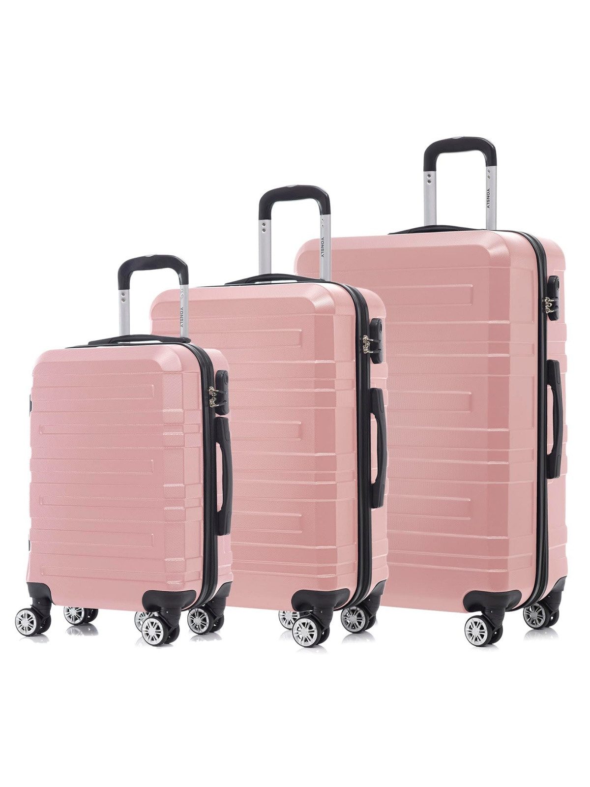 YONSLY Trolleyset Hartschalen-Reisekoffer Trolley Rollkoffer Gepäckset aus ABS, 4 Rollen, (Trolley-Set, 3 tlg., M, L & XL), vier Stellfüße zum seitlichen abstellen