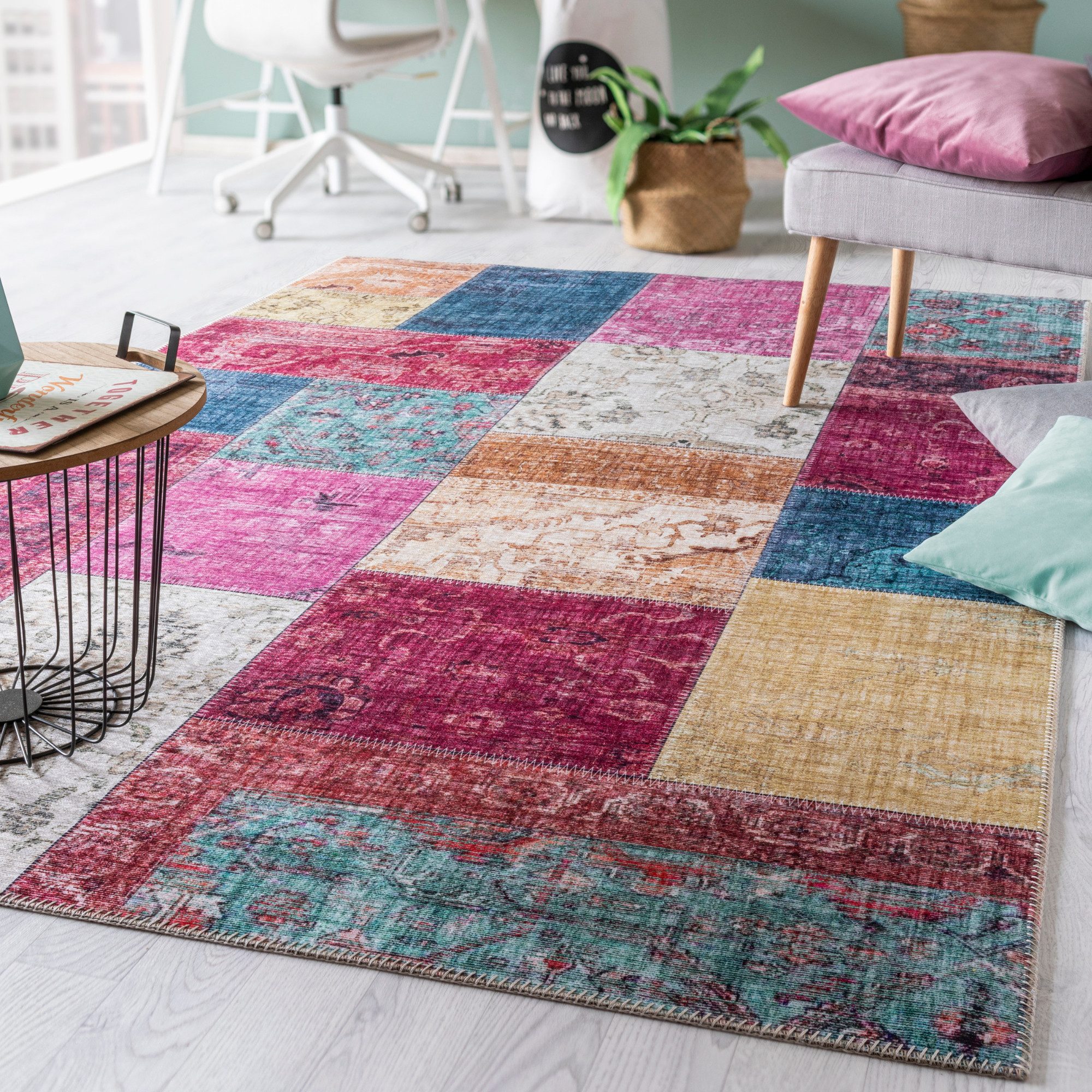LUXOR living Teppich Prima 2, rechteckig, Höhe: 7 mm, Kurzflor, Patchwork Muster, Vintage Design, Wohnzimmer