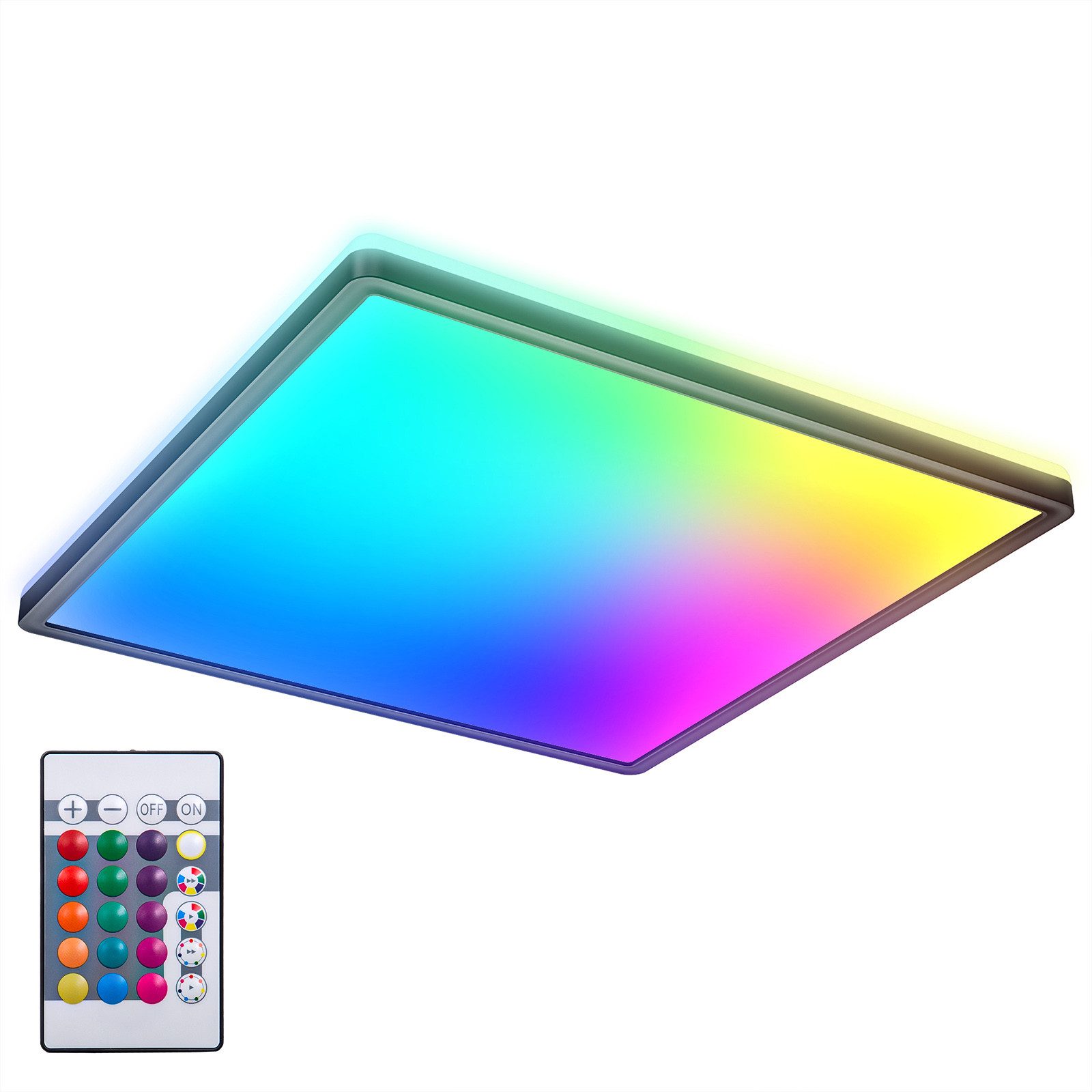 B.K.Licht Deckenleuchte LED Deckenlampe dimmbar Wohnzimmer Fernbedienung Backlight schwarz, Fernbedienung, LED fest integriert, 4000K - neutralweiß, RGB-Farbwechsler, RGBW Panel eckig 42x42cm flach 22W 2700lm 230V Memory Büro - BKL1552