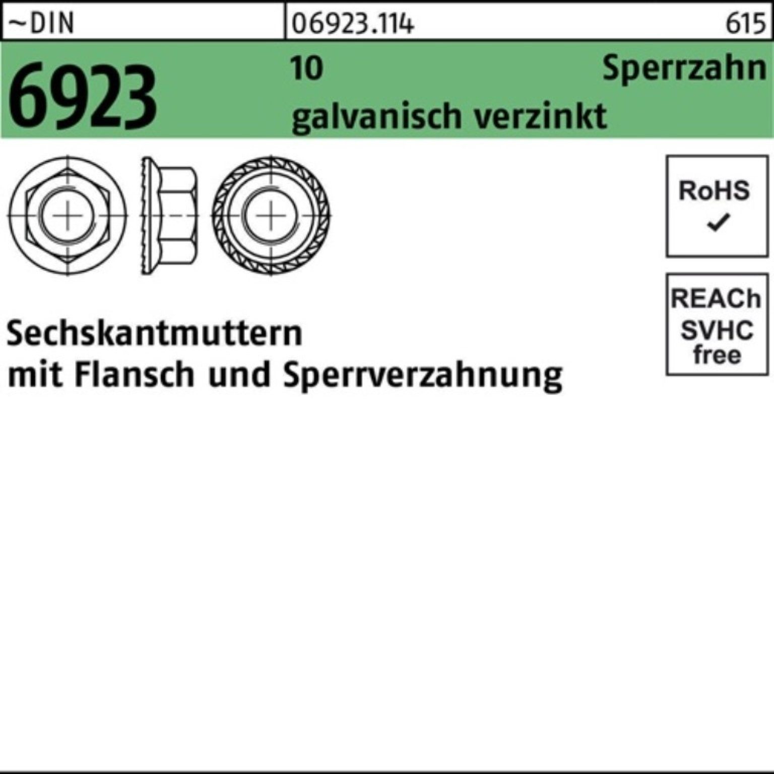 Reyher Muttern 250er Pack Sechskantmutter DIN 6923 Flansch M12 10 Sperrverzahnung gal