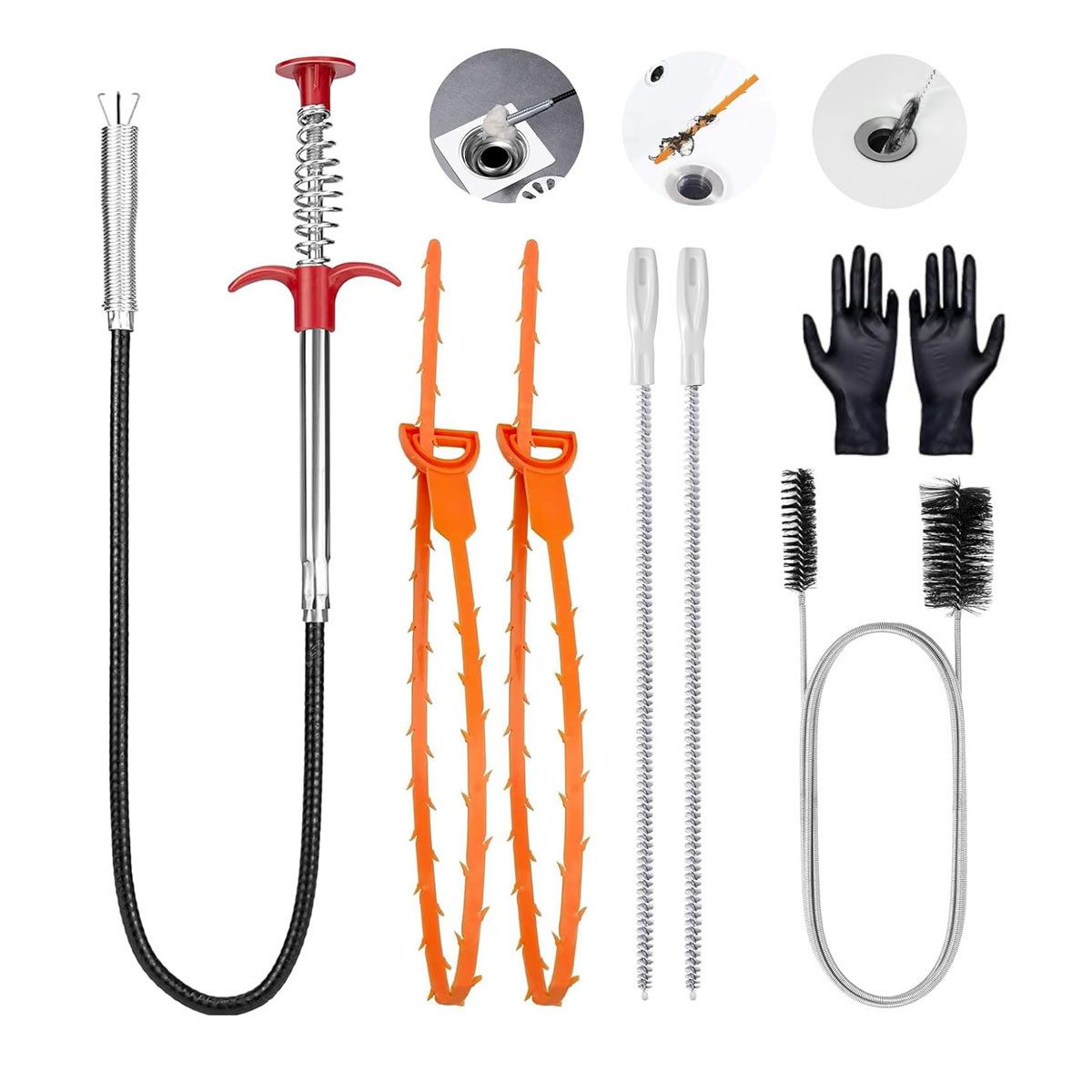 Reinigungsbürste 7tlg Rohrreinigungsspirale 160cm Mit Greifer Und Schwarzen Handschuhen