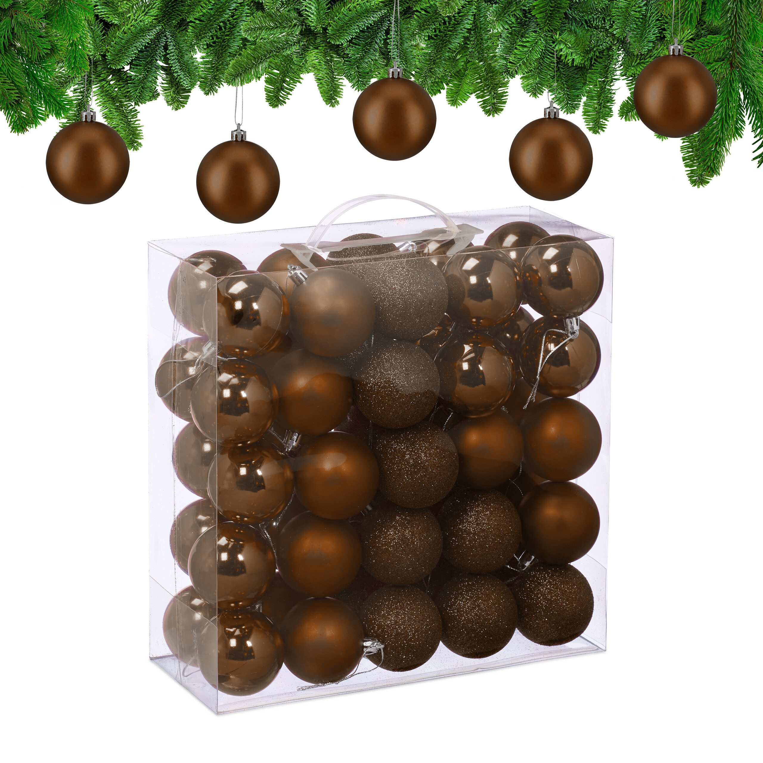 relaxdays Weihnachtsbaumkugel Weihnachtskugeln im 50er Set (50 St), braun