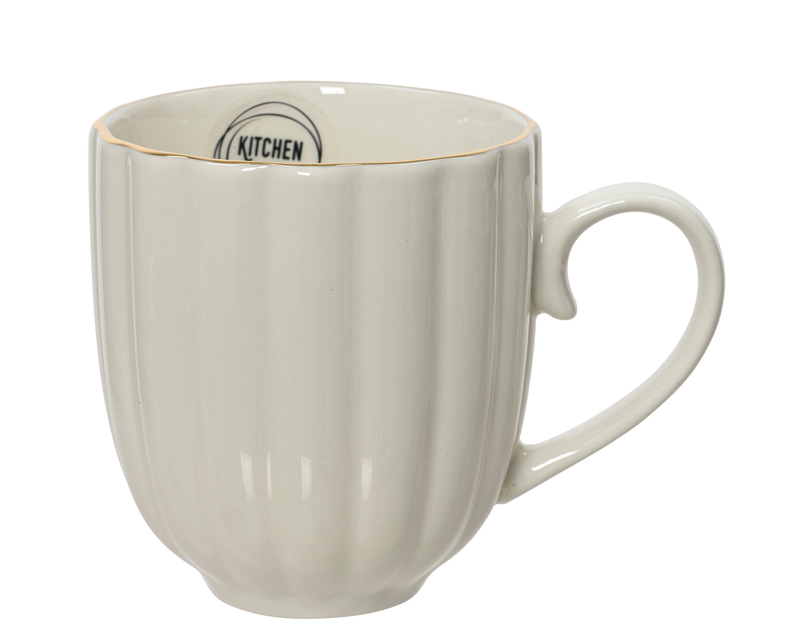 Kaemingk Tasse, Keramik, Tasse Porzellan mit Griff 10cm gerillt 400ml Creme Weiß