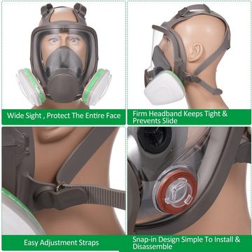 Tidyard Verkleidungsmaske Wiederverwendbare, (6800 Vollgesichts-Atemschutzmaske, 1-tlg., 18-in-1 Atemschutzmaske), für Lackiermaschinen, Polieren, Schweißen und anderen Arbeitsschutz