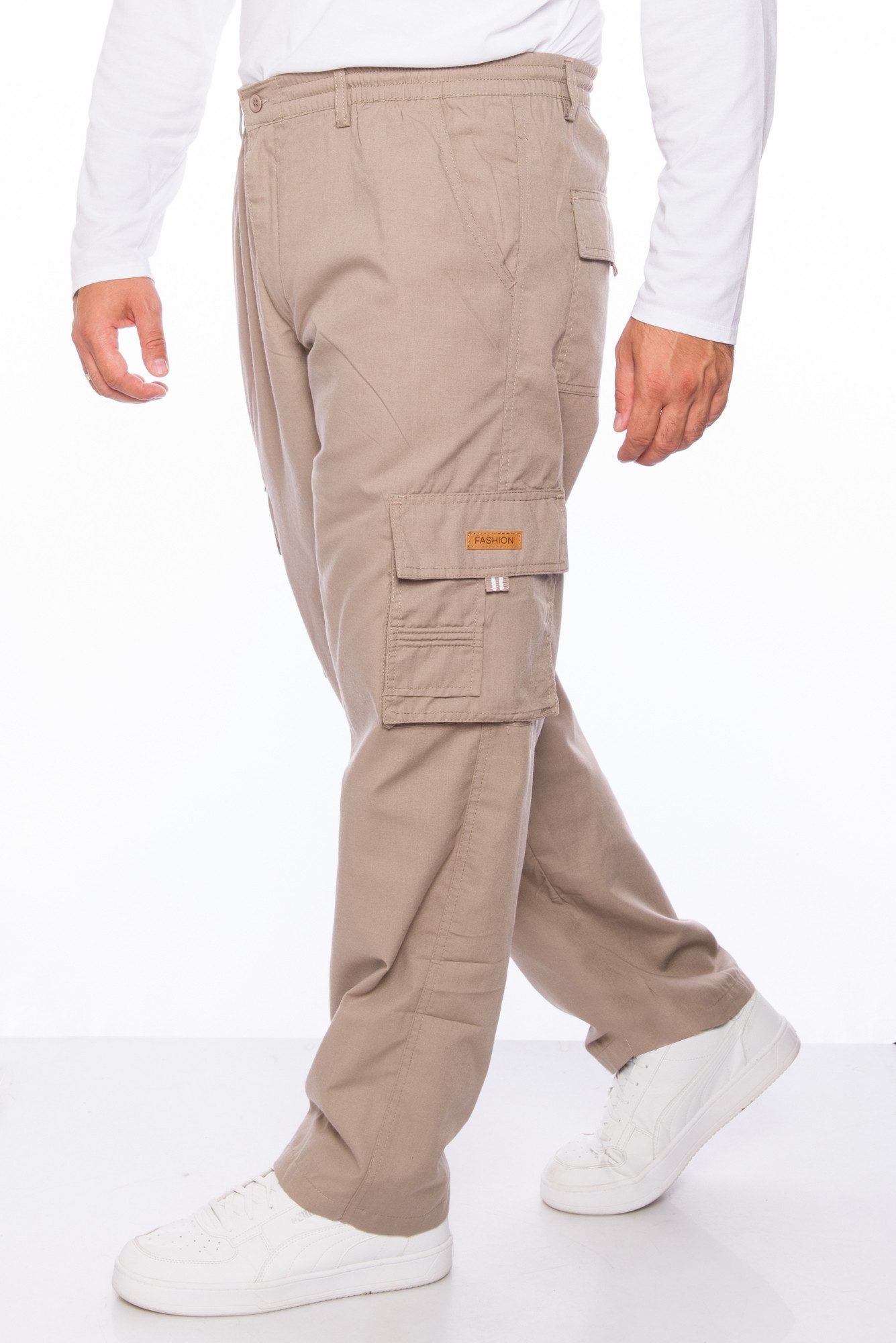 Kendindza Collection Cargohose Herren Cargohose Dehnbund Arbeitshose Rangerhose Cargo Hose Männer Gummibund elastisch, 6 Taschen