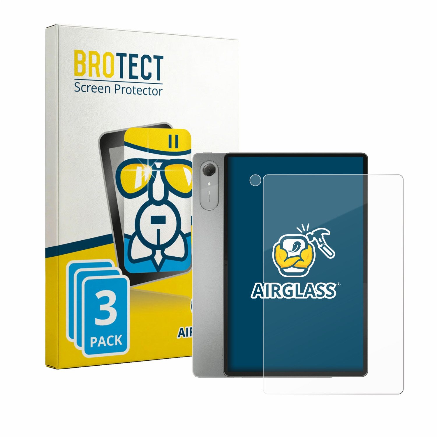 BROTECT Displayschutzglas Folie für Lenovo Idea Tab Pro Gen 2 13" (Display+Kamera), 3 Stück, Schutzfolie Glas Panzer Display Schutz klar