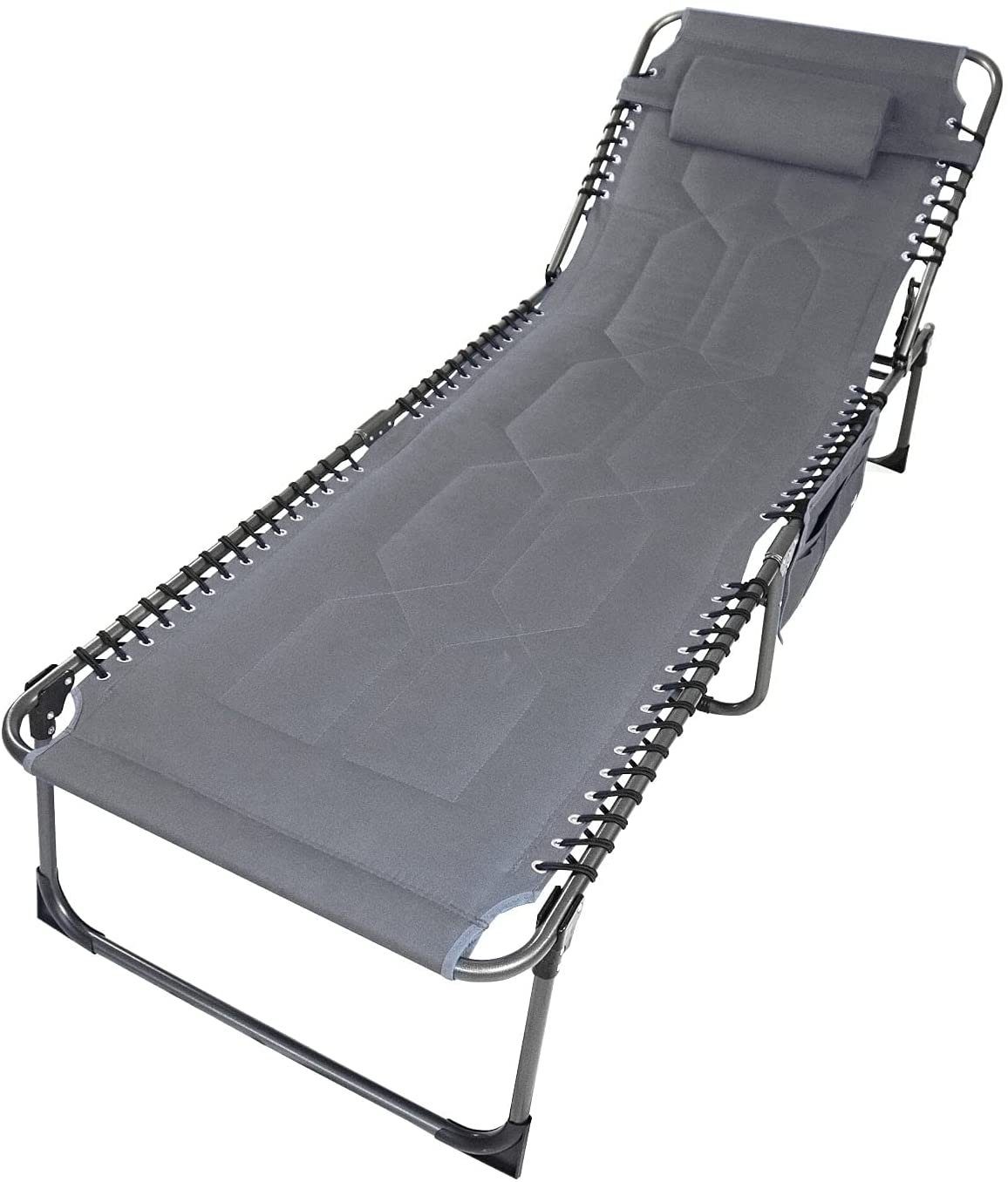 Skandika Campingliege Torget Feldbett, Campingbett, Klappbare Sonnenliege, gepolstert 5-Fach verstellbares Kopfteil, mit abnehmbarem Kopfkissen, bis 150 kg