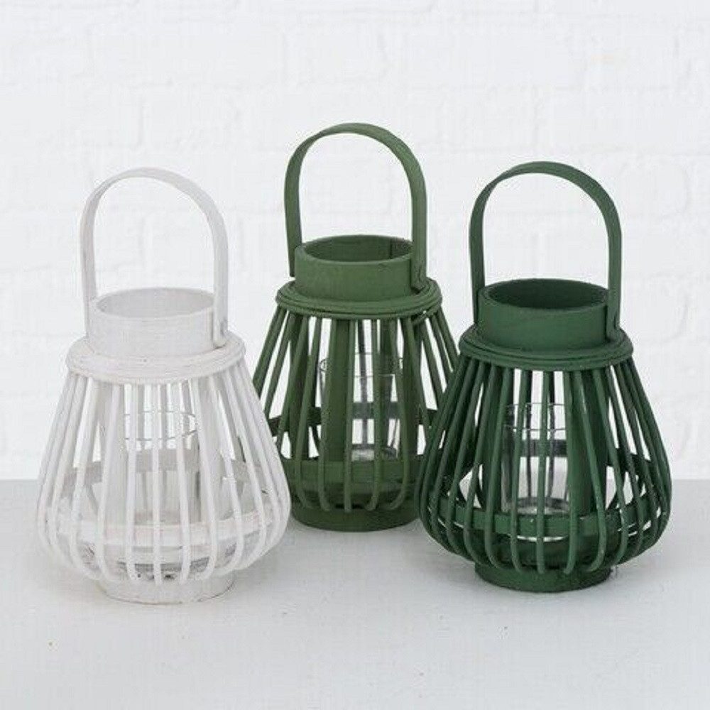 Windlicht Windlicht Bambus mit Glaszylinder grün/weiß H 16cm Stückpreis