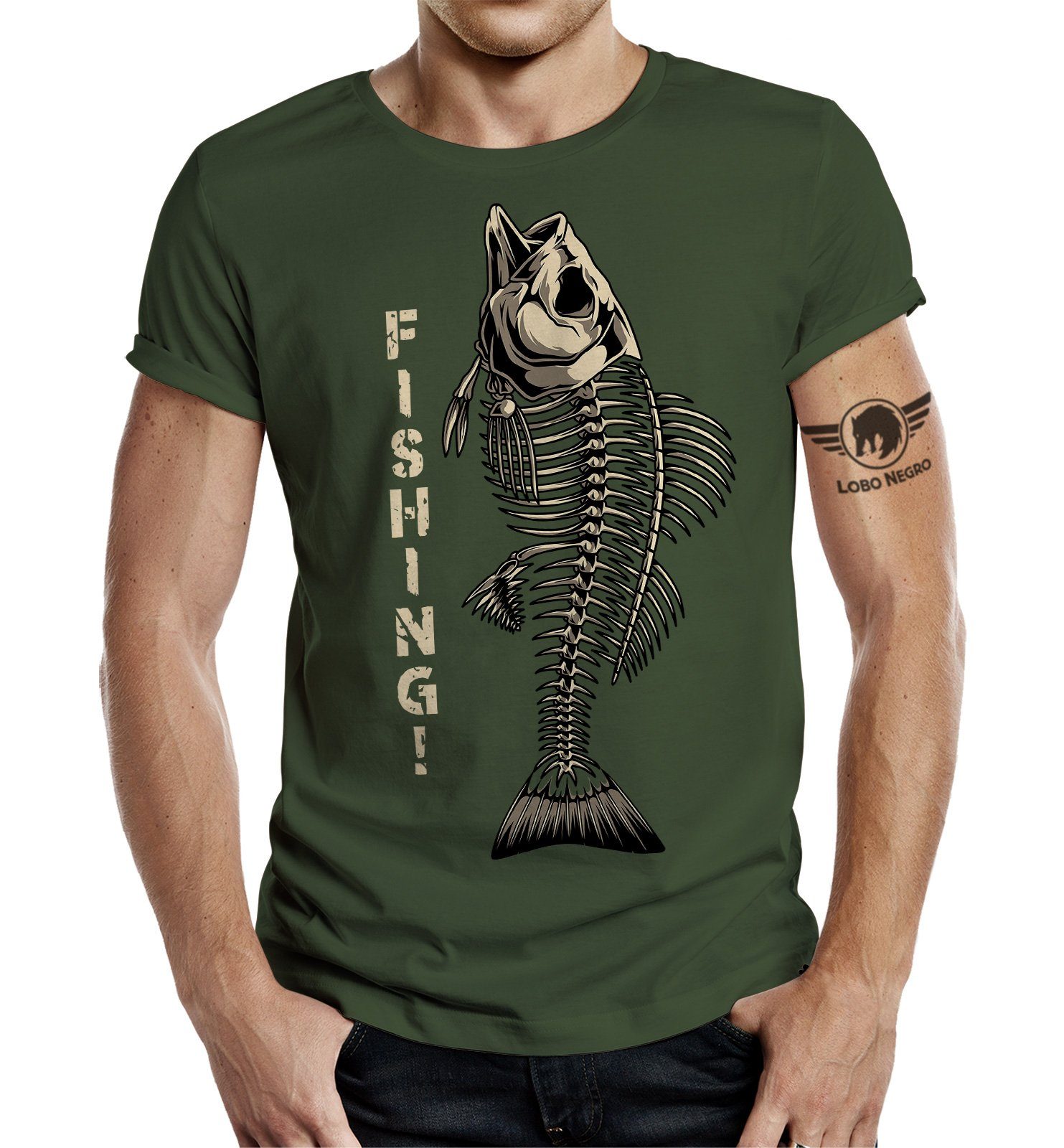 LOBO NEGRO® T-Shirt Fishing! für - Fischer als Geschenk Angler und