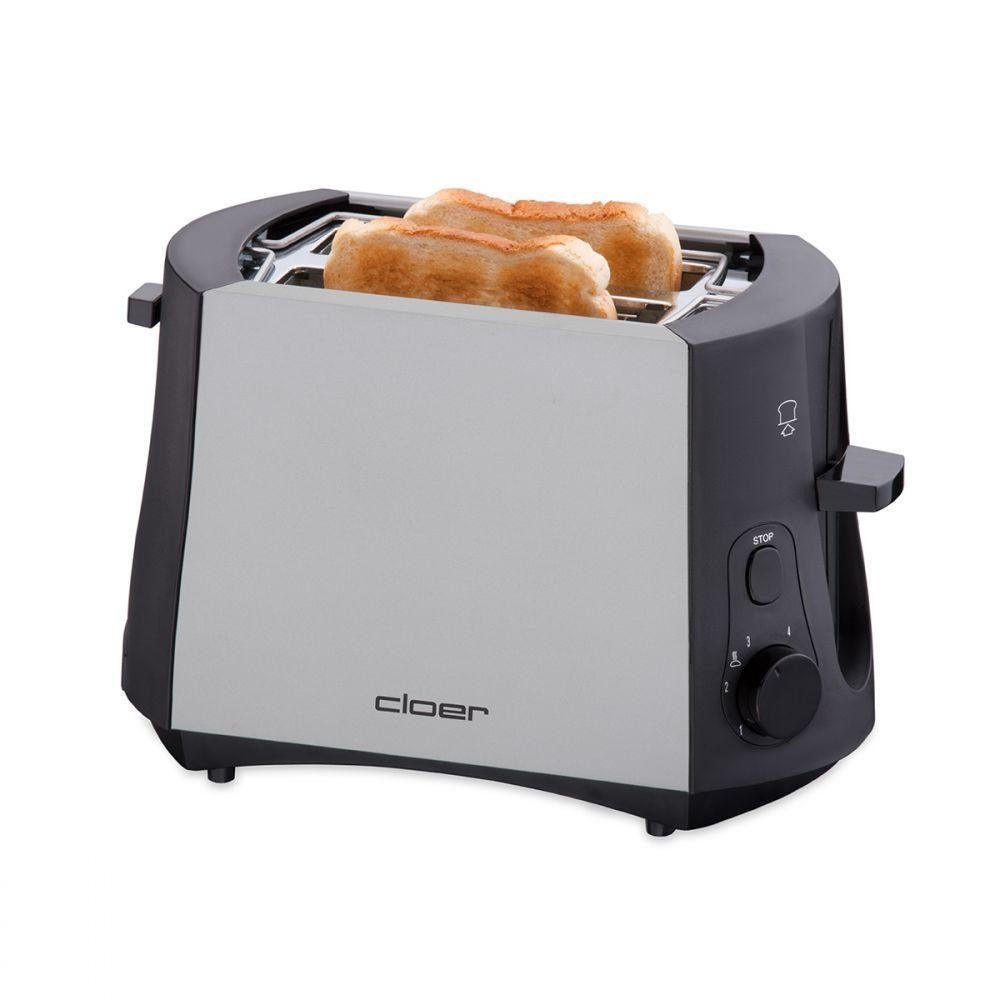 Cloer Toaster 3410, 2 kurze Schlitze, für 2 Scheiben, 825 W, Optimales Röstergebnis durch Sensorelektronik