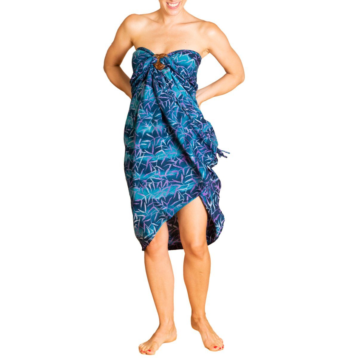 Sarong Cover-up Bikini Blautöne Strandkleid aus für Schultertuch Bluetone den PANASIAM Pareo B015 Strand Strandtuch, Bambooleaf hochwertiger Viskose Wachsbatik Halstuch Tuch