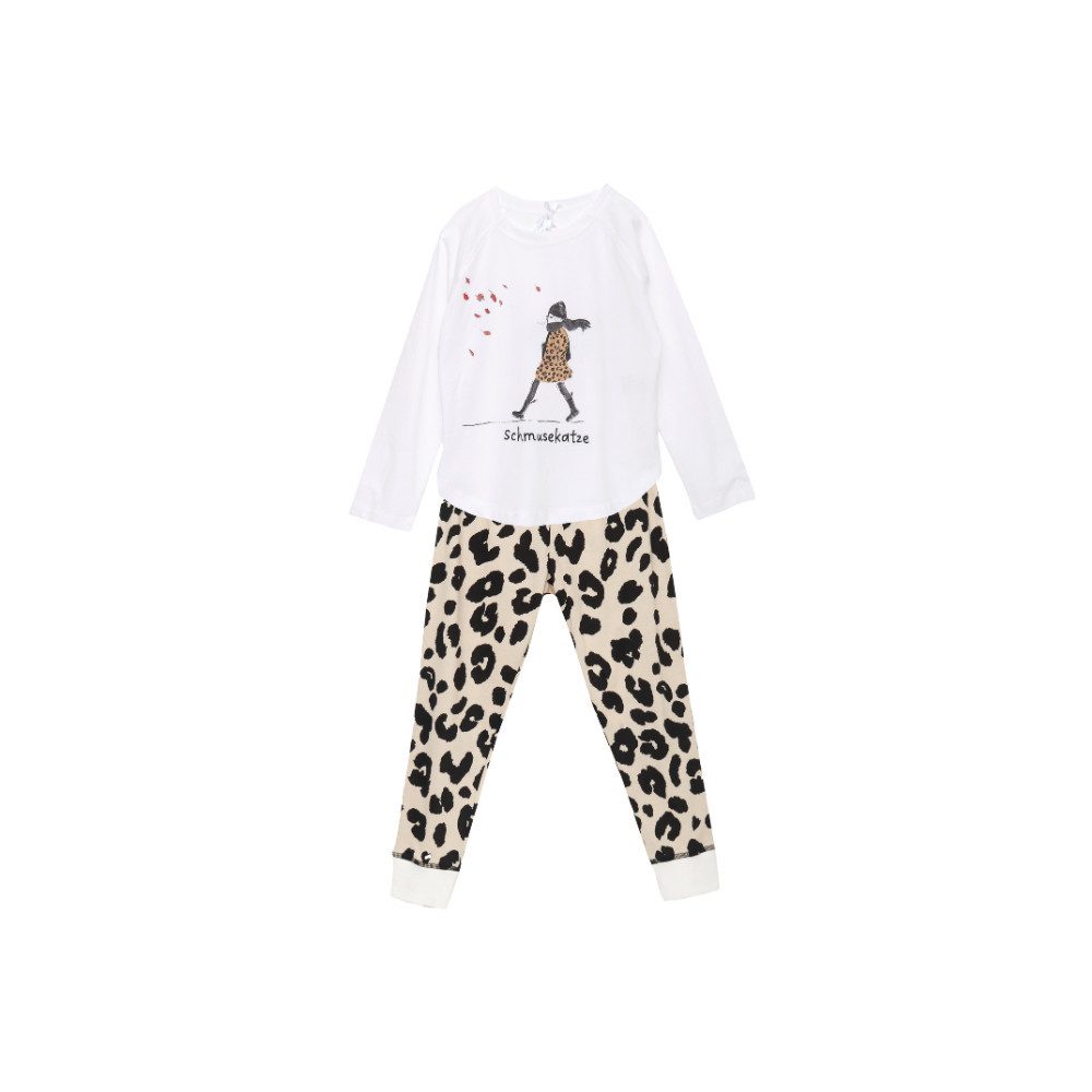 Louis & Louisa Pyjama Louis & Louisa Kinder Pyjama 'Leo-Mädchen', weiß/leo allover