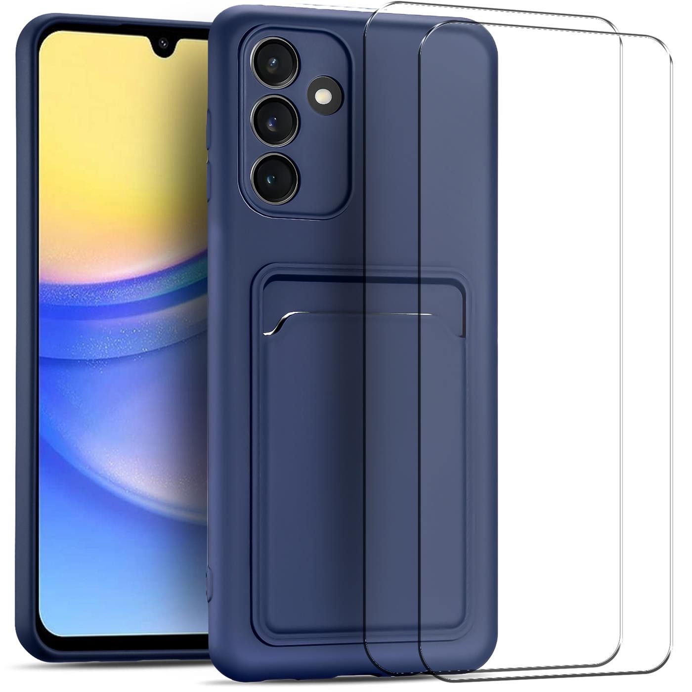 CoolGadget Handyhülle Blau als 2in1 Schutz Cover Set für das Samsung Galaxy A54 5G 6,4 Zoll, 2x Glas Display Schutz Folie + 1x TPU Case Hülle für Galaxy A54 5G