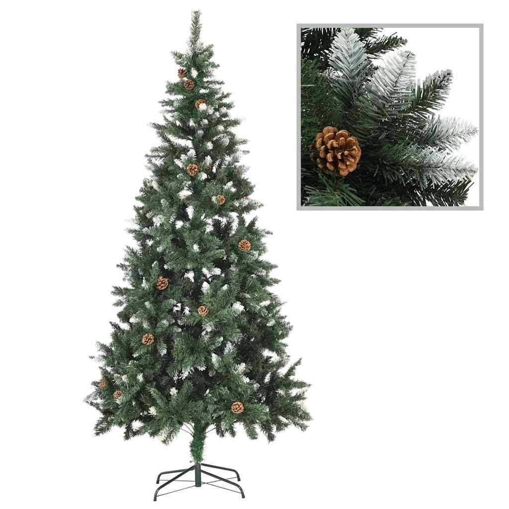 vidaXL Künstlicher Weihnachtsbaum Künstlicher Weihnachtsbaum mit Beleuchtung Kugeln Zapfen 210 cm