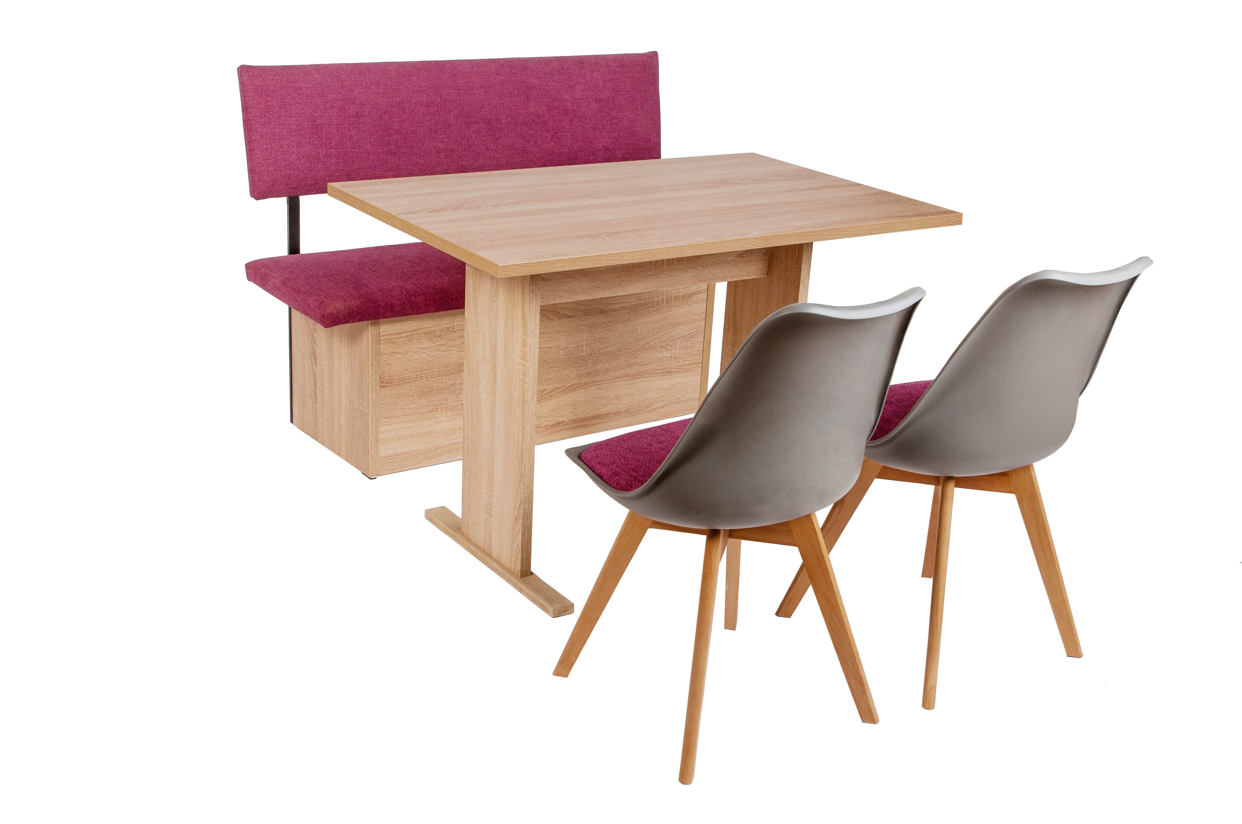 kundler home Essgruppe mit Truhenbank und Stühle L125cm, Eiche Premiumdekor, (4-er Set), bestehend aus 1 Sitzbank mit Truhe, 1 Esstisch, 2 Esszimmerstühle