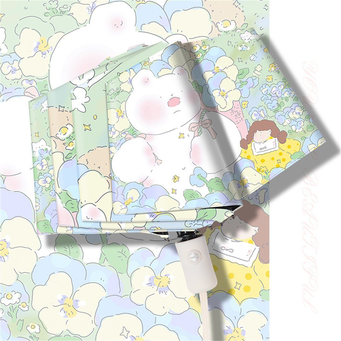 YOOdy~ Taschenregenschirm UV-Schutzschirm winzig klein für unterwegs sonnenschirm Taschenschirme Das große weiße Kaninchen