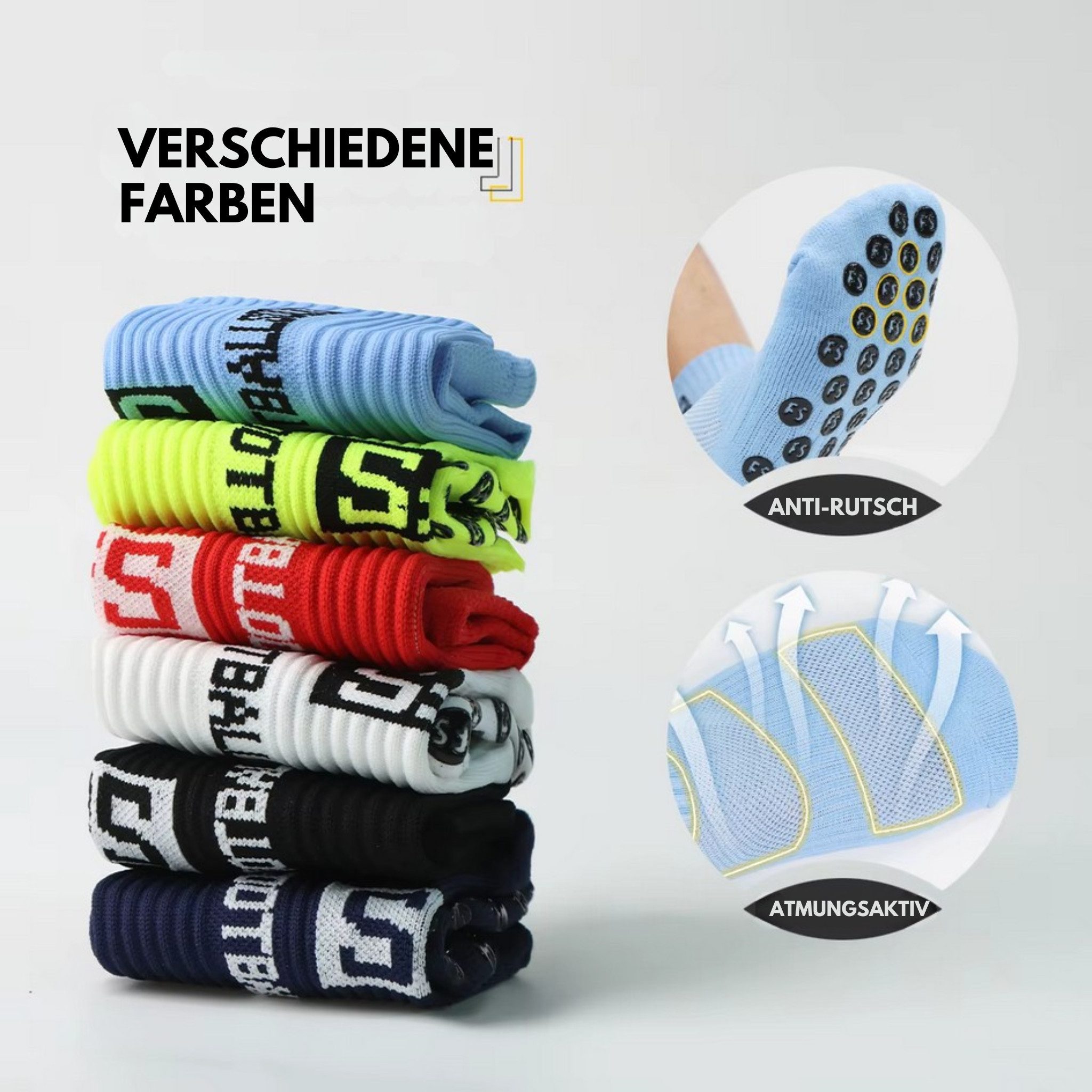 ARMORAX Sportsocken Fußball Socken Unisex – Antirutsch-Noppen, atmungsaktives Mesh (Paar, 6-Paar, Paarweise) Atmungsaktive Socken mit 3D-Form & Anti-Rutsch