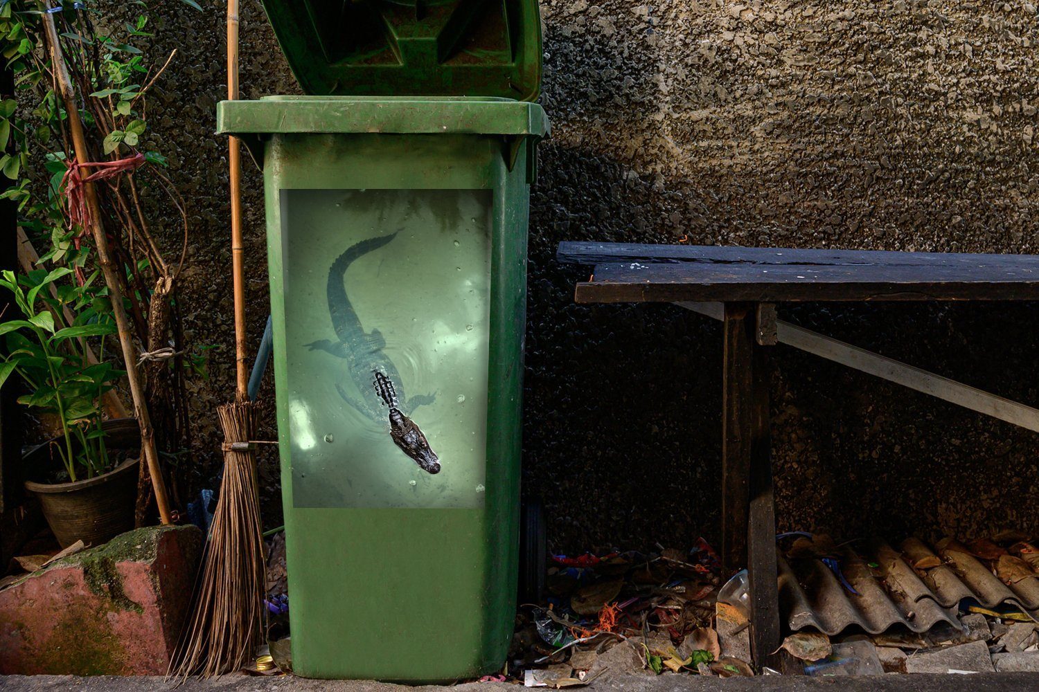Wandsticker Abfalbehälter Mülltonne, MuchoWow - - Sticker, Container, Alligator Mülleimer-aufkleber, (1 St), Reptilien Florida