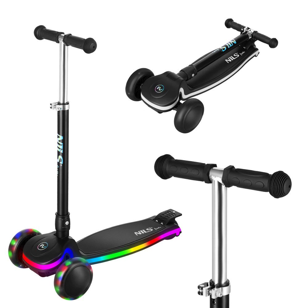 Thumbnail - NILS FUN Tretroller Kinder Laufroller, 15 km/h, (Spar-Set, 1 tlg., leichtgängig), Trittfläche mit Lichteffekt für sicher...