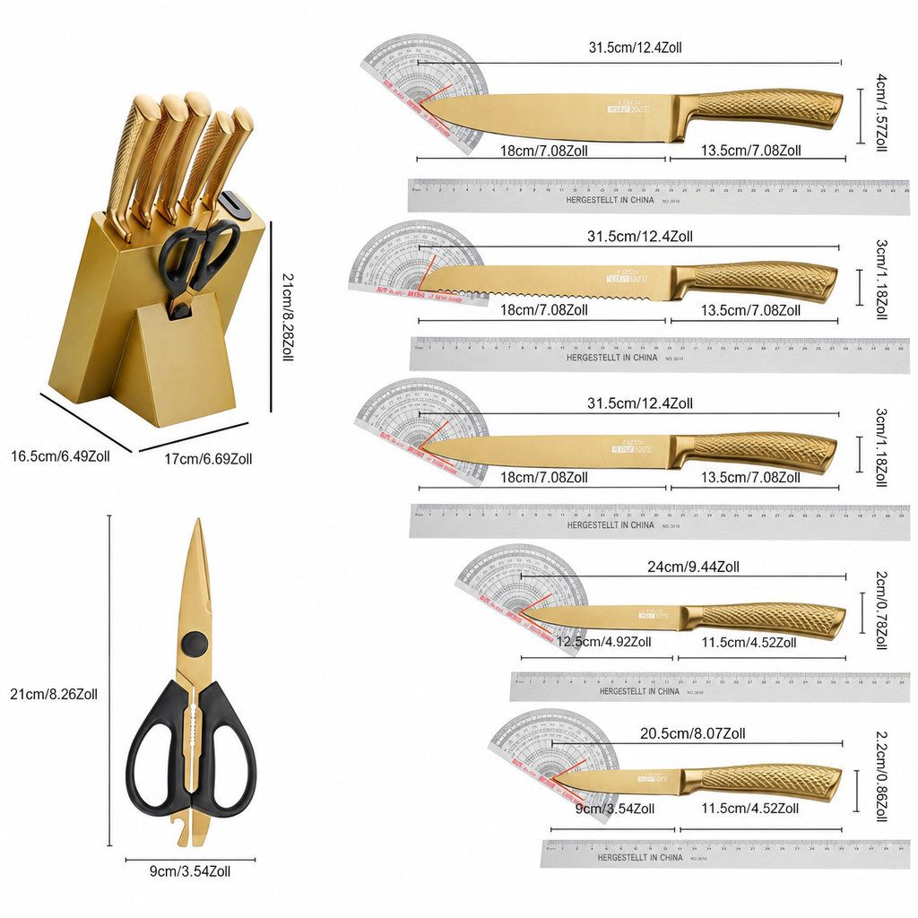 MDHAND Messer-Set 8-teiliges Küchenmesser-Set, mit Messerblock und Messerschärfer (8-tlg), Klingen aus 3Cr13-Edelstahl, ergonomisch geformte Griffe