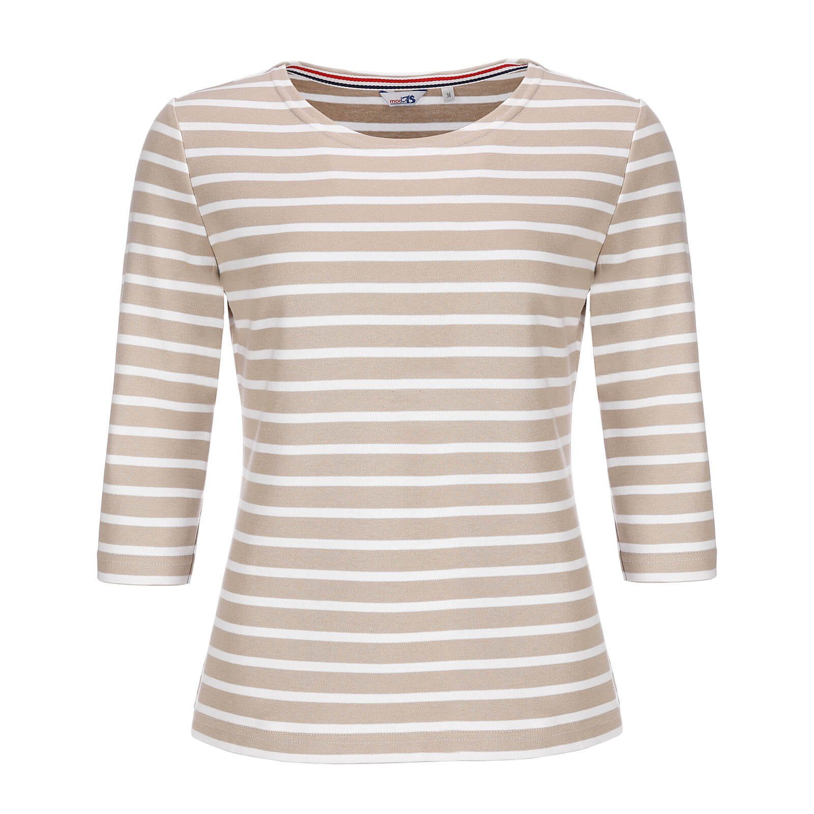 modAS 3/4-Arm-Shirt Damen 25902 Bretonisches Shirt Streifen - Gestreiftes Rundhalsshirt Maritimer Ringellook, Streifenshirt Baumwolle (ca. 225 g/m), Rundhals