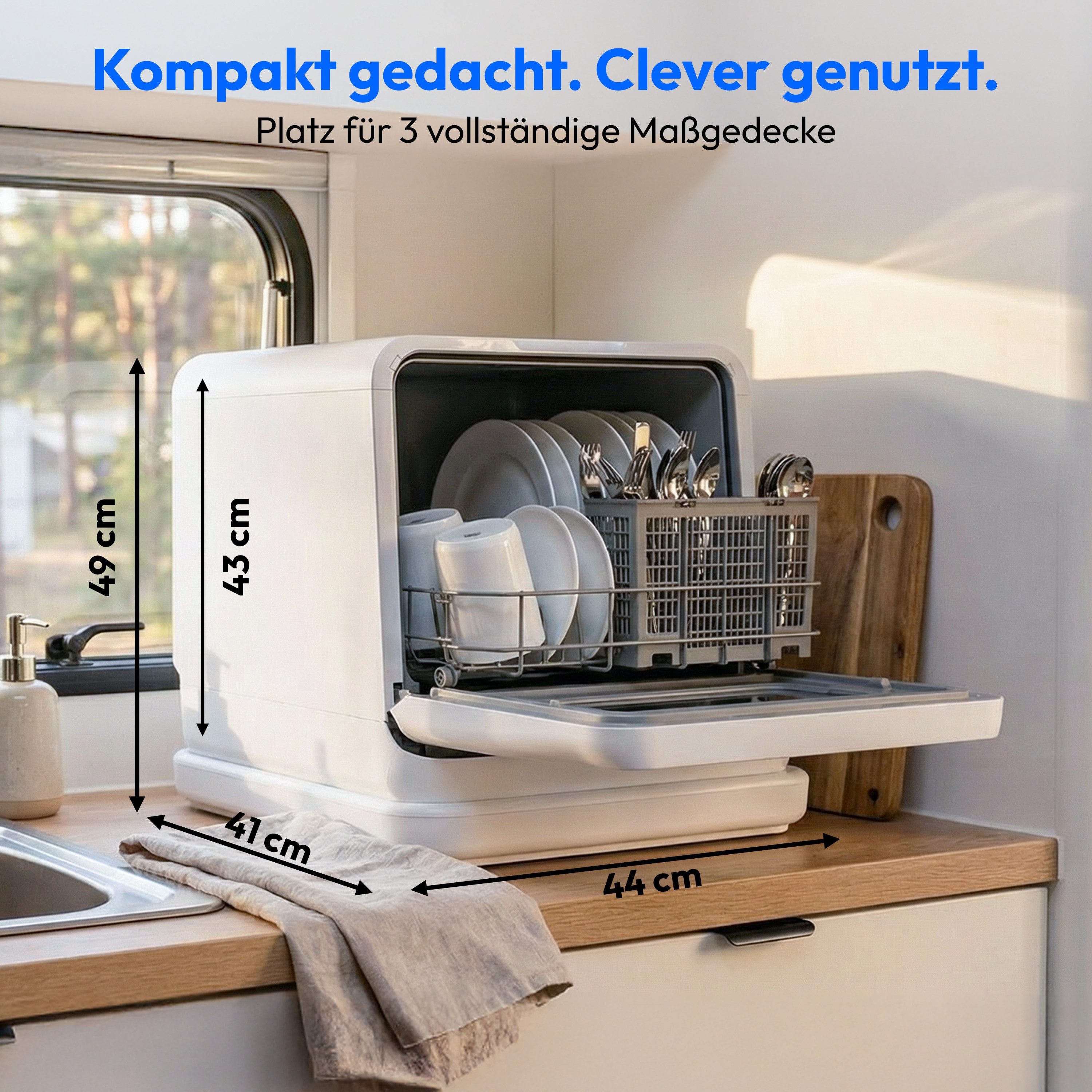 Medion® Tischgeschirrspüler MD370022, 3 Maßgedecke, 6 Programme, 3 Maßgedecke, LED Touch Display, Touchscreen