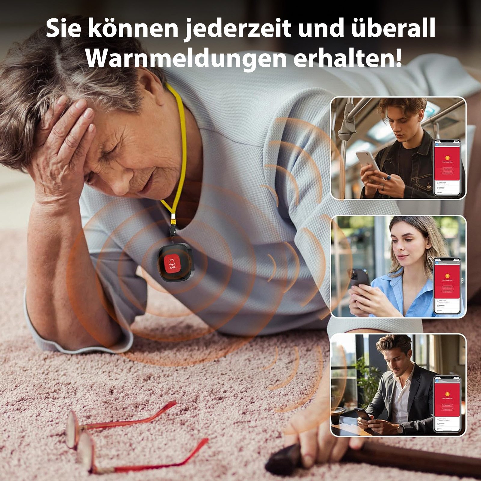 AKKEE Alarm Notruf Knopf Senioren Notrufknopf Hausnotruf, LCD-Display Alarmanlage (WiFi-Hausnotruf-Senioren-SOS-Armband, Hausnotruf für Angehörige) – Bild 5 von 5