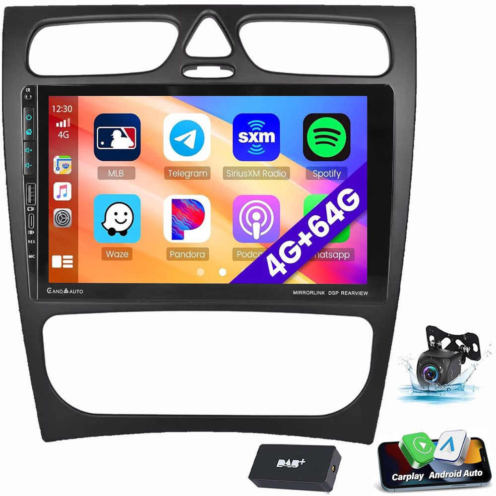 ESSGOO Für Mercedes Benz C-Klasse W203 2002-2004 USB Autoradio Autoradio (4+64GB optional, Digitalradio (DAB), FM, AM, Apple Carplay Android Auto NAVI SWC BT EQ)