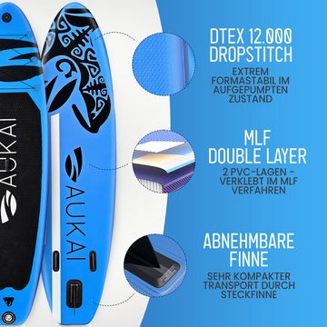 Aukai SUP-Board PRO 320cm, 2in1 Aufblasbares Stand up Paddle Set mit Kajak-Sitz, (Action-Cam-Halterung, Fußschlaufe, Pumpe, Rucksack, AquaBag), Komplettsett - 5 Jahre Garantie